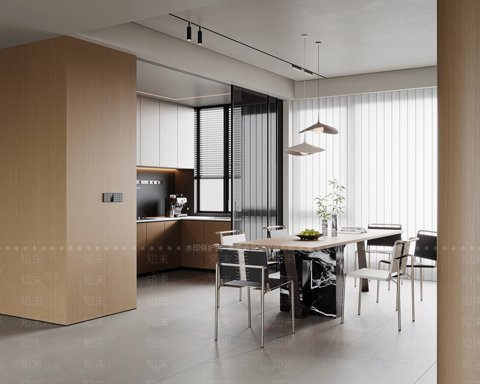 木质嵌入式餐边柜封闭式厨房3D模型下载【ID:1227548243】