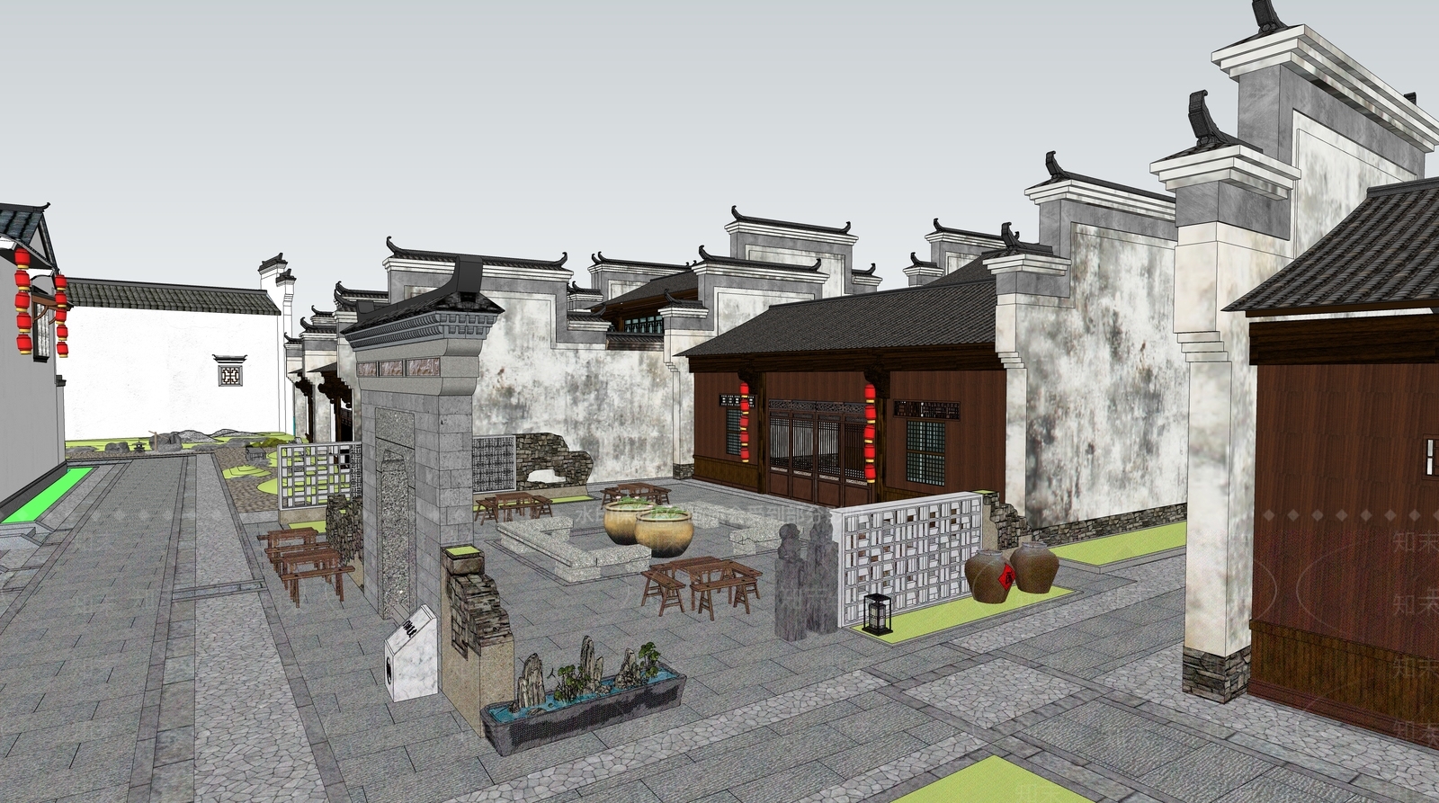 新中式民宿建筑SU模型下载【ID:1186429921】