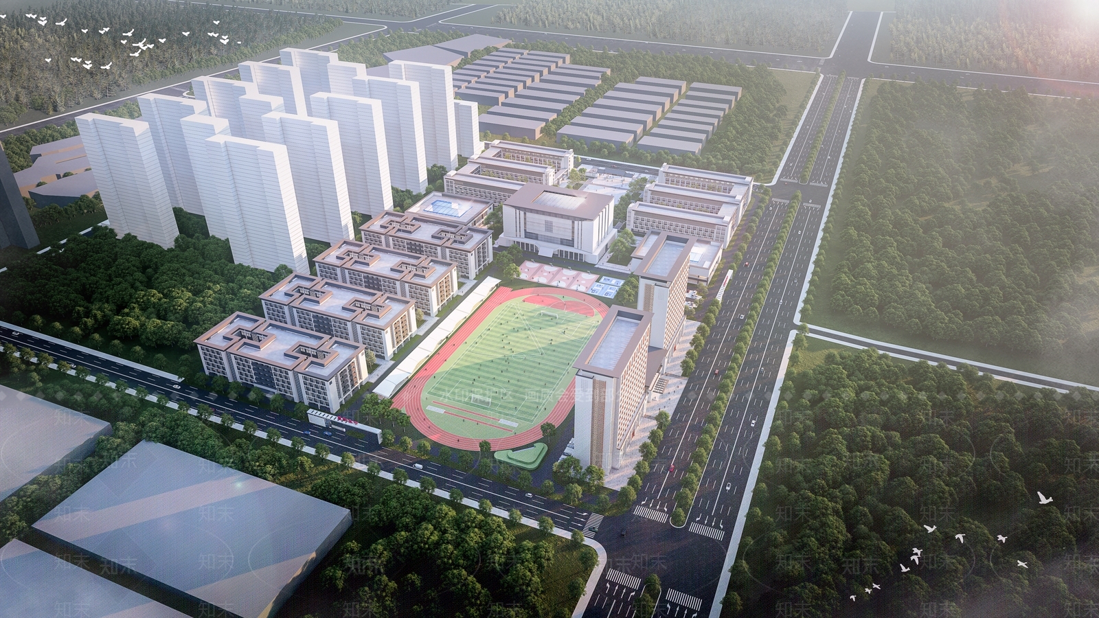 新中式学校建筑SU模型下载【ID:1186430326】