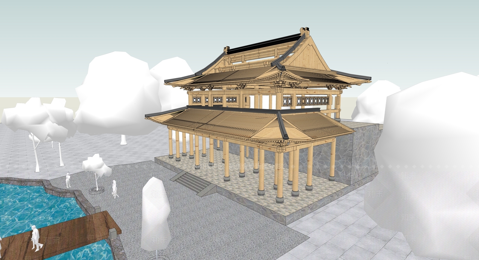 中式古建筑SU模型下载【ID:1186430797】