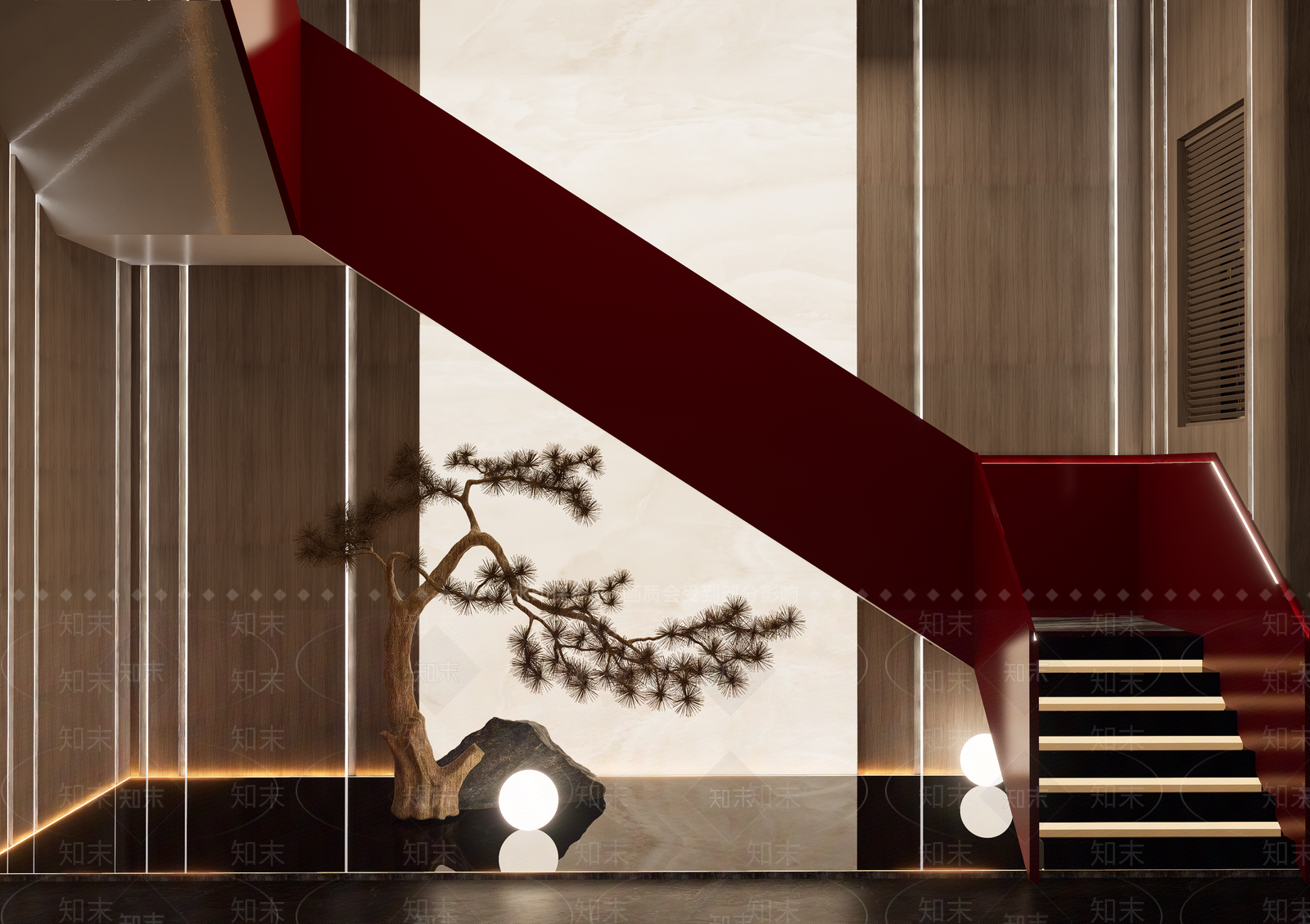 现代新中式楼梯间SU模型下载【ID:1186431748】