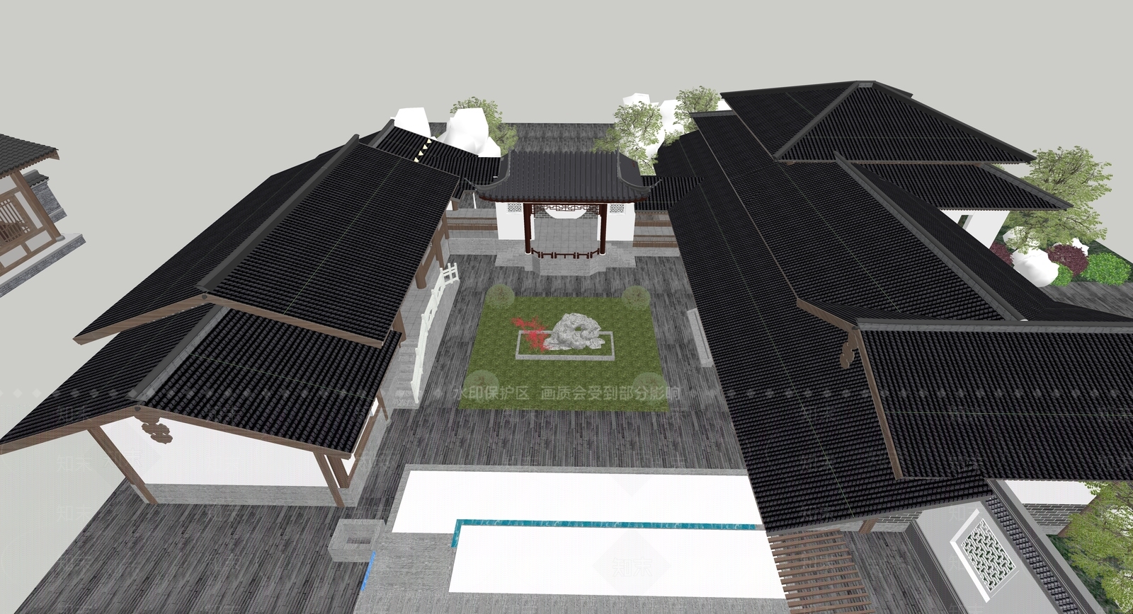 现代新中式民宿建筑SU模型下载【ID:1186432008】