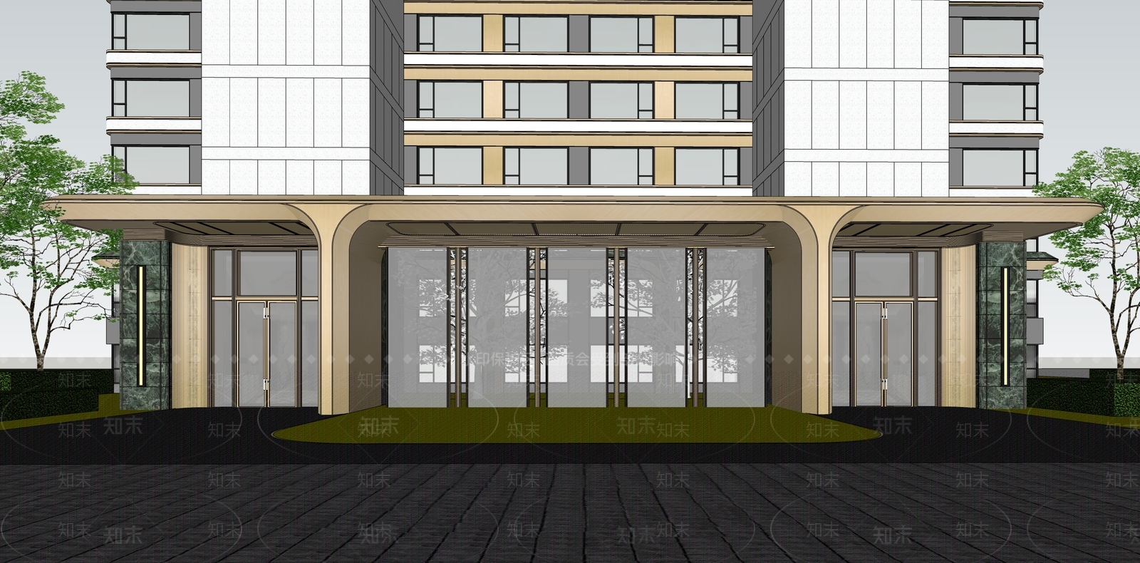 现代轻奢小区建筑SU模型下载【ID:1186432358】
