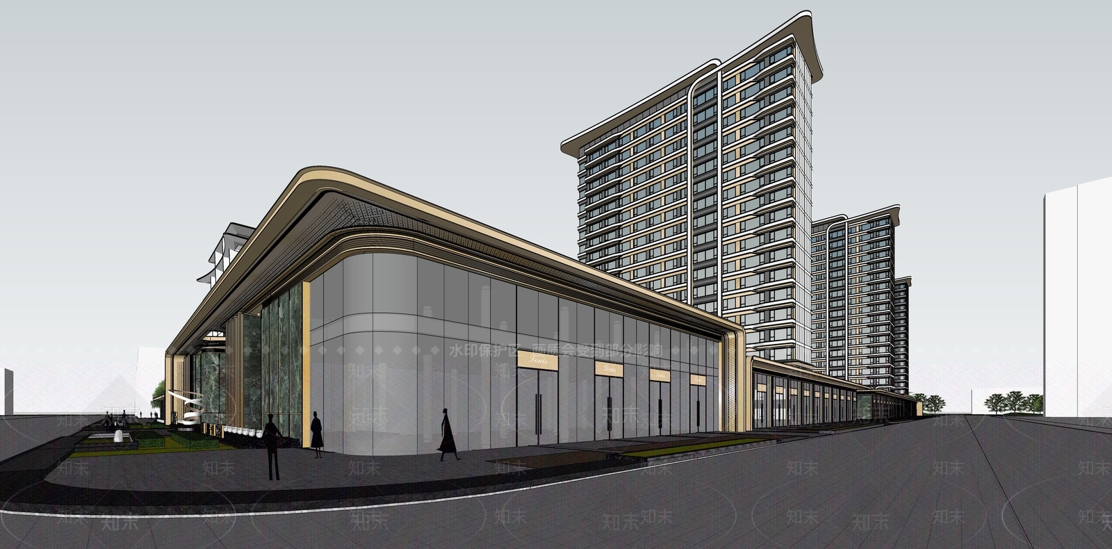 现代轻奢小区建筑SU模型下载【ID:1186433589】