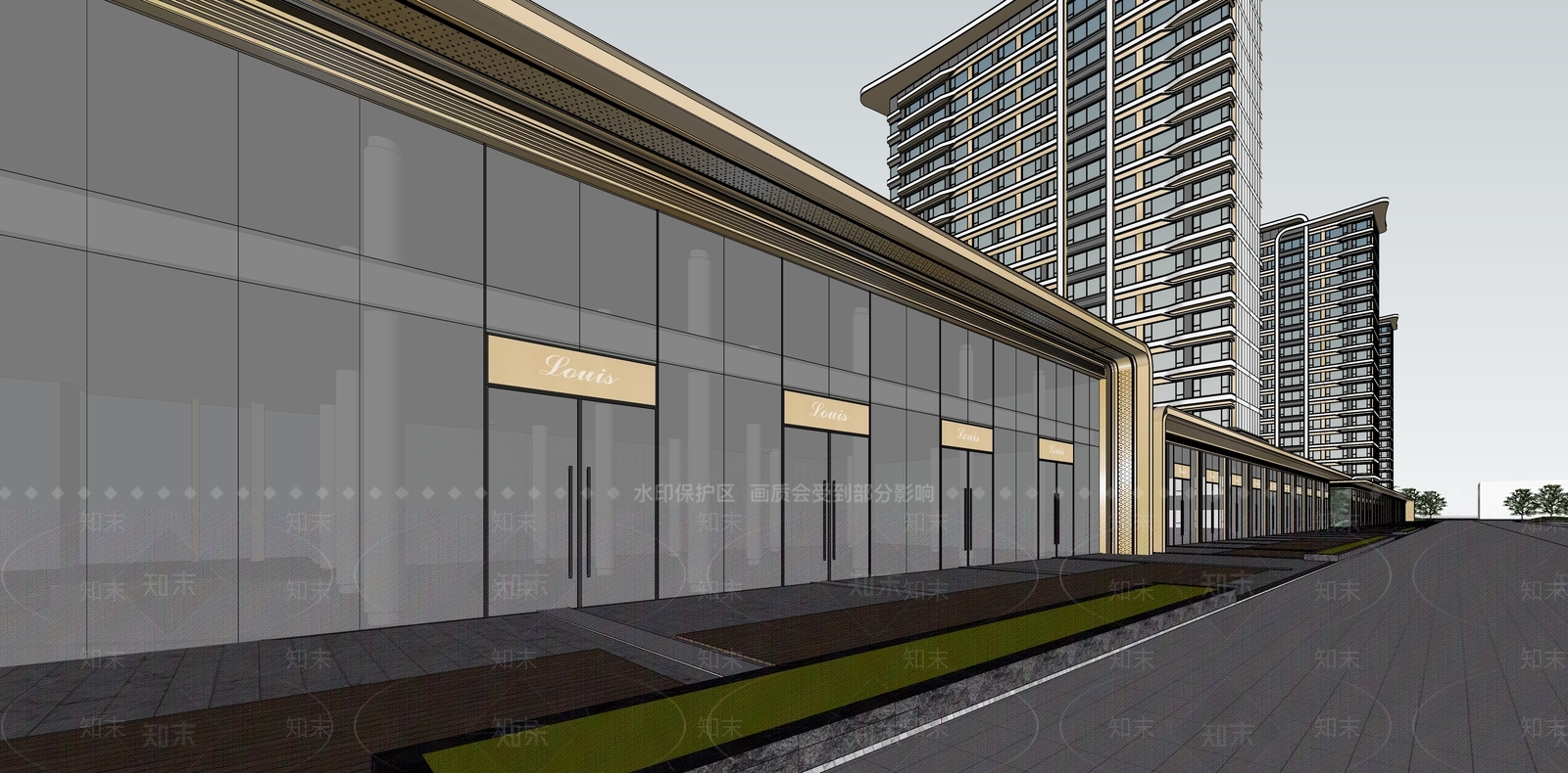 现代轻奢小区建筑SU模型下载【ID:1186433589】