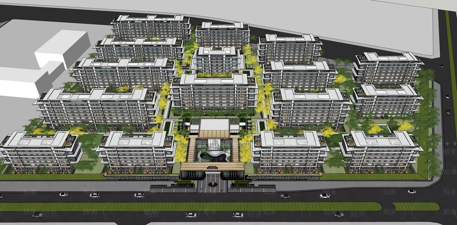 现代轻奢小区建筑SU模型下载【ID:1186433818】