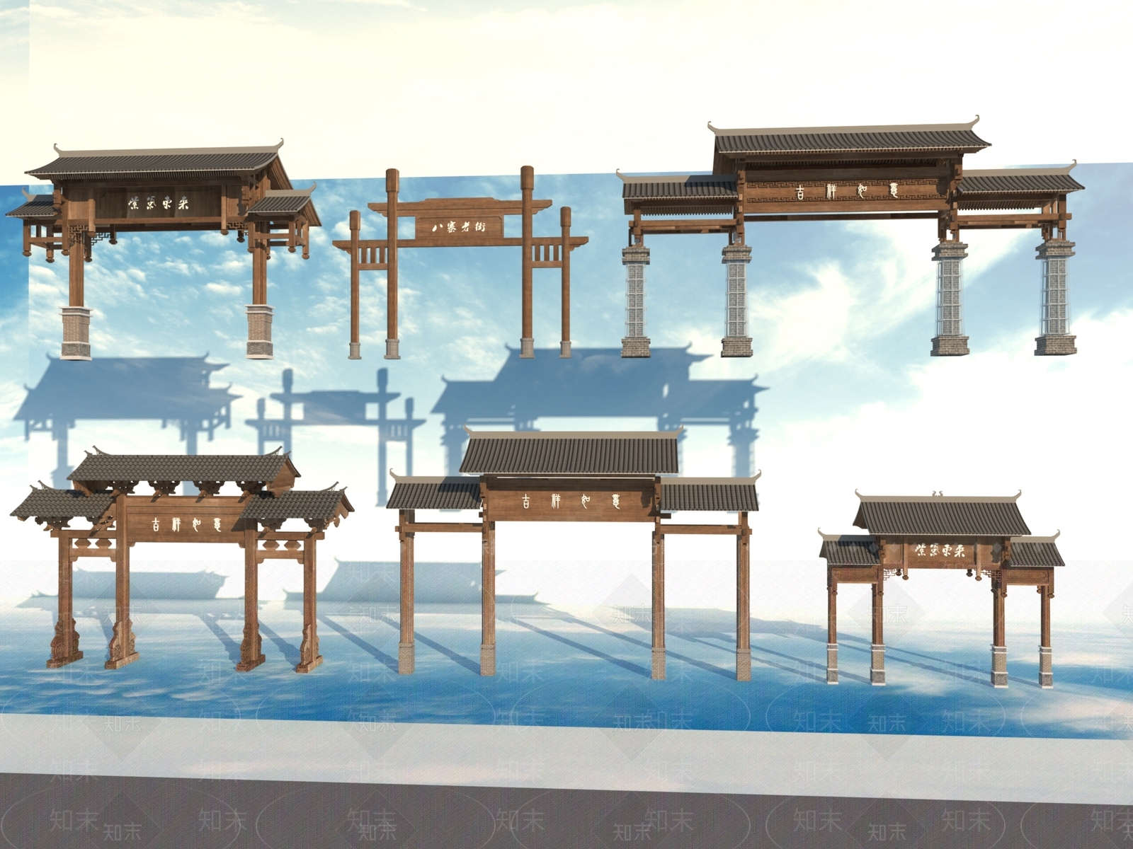 现代新中式牌楼牌坊3D模型下载【ID:1186434162】