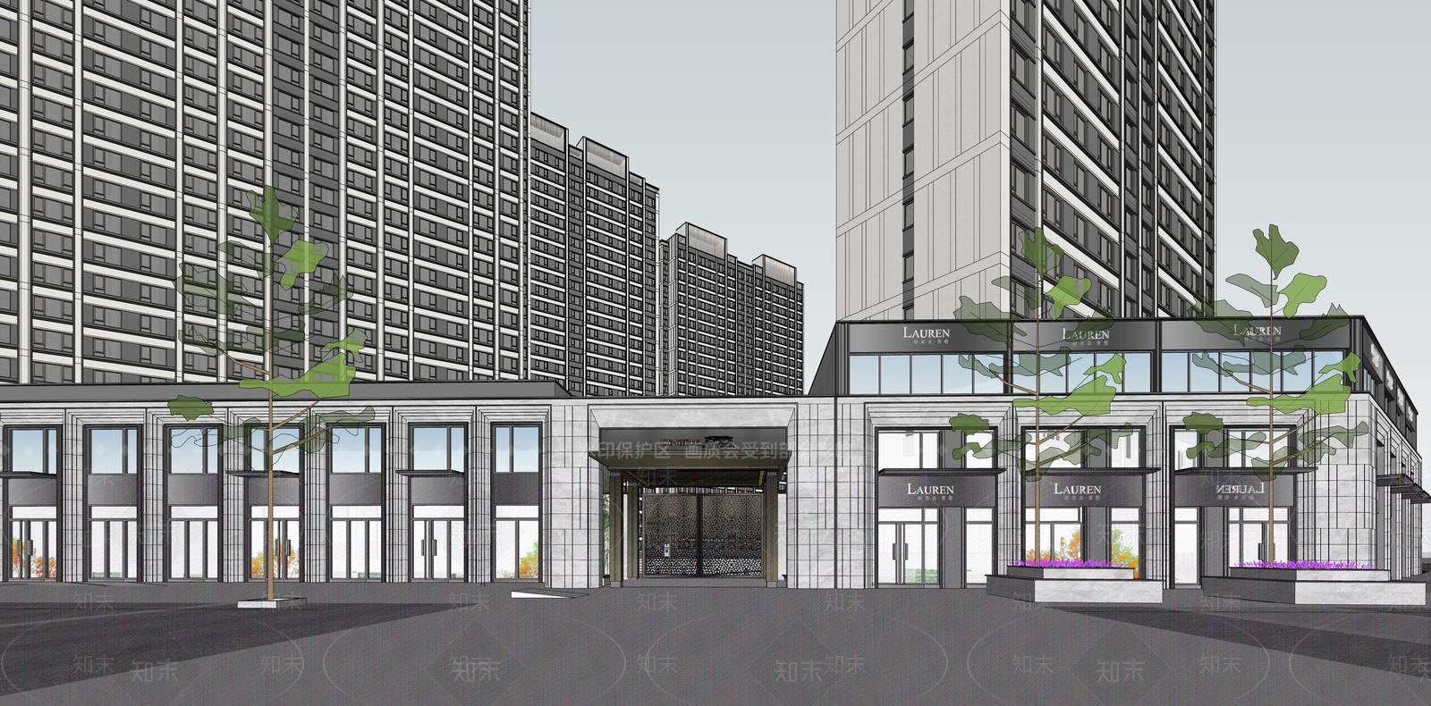 现代轻奢小区建筑SU模型下载【ID:1186434361】
