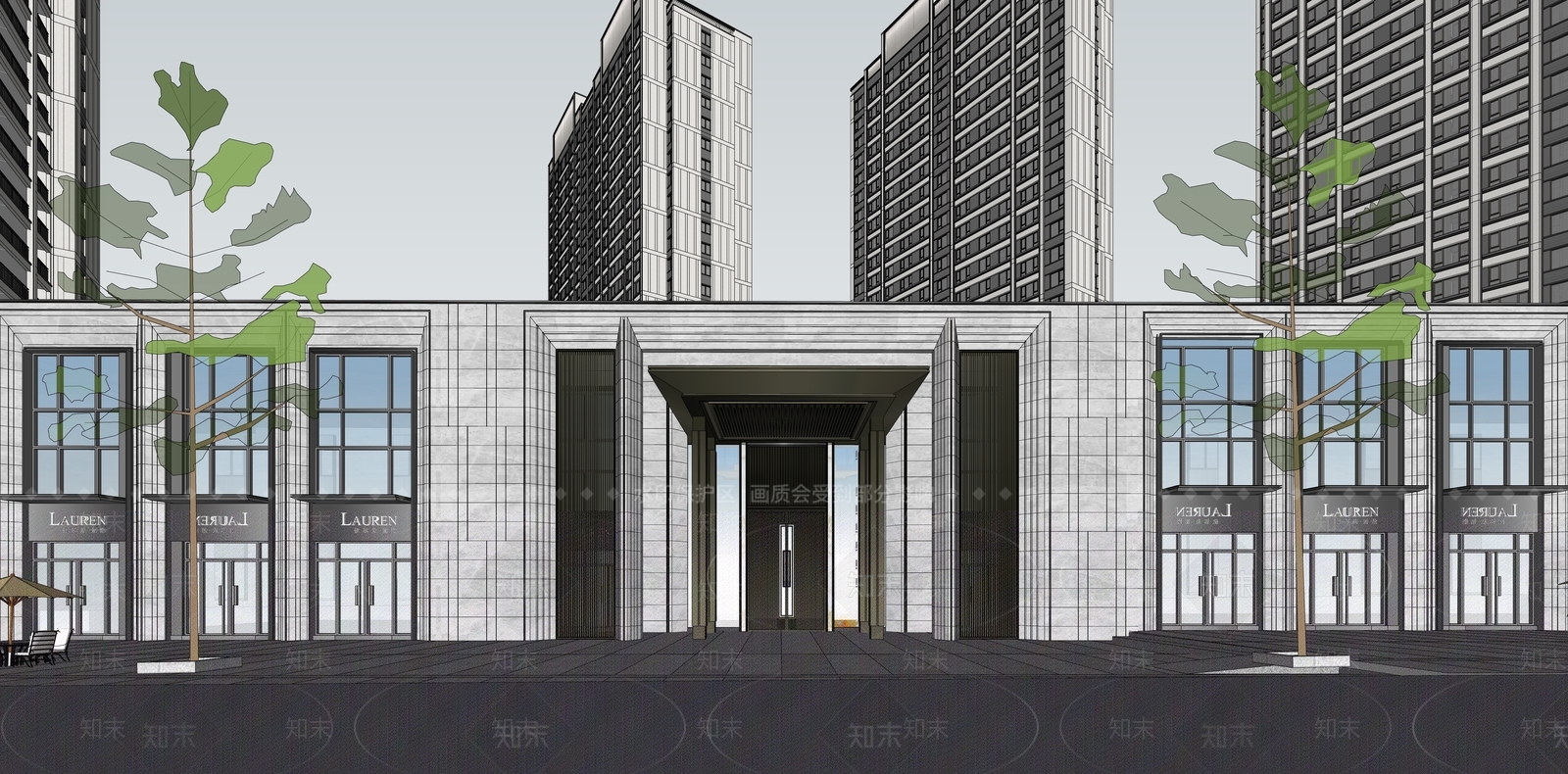 现代轻奢小区建筑SU模型下载【ID:1186434361】