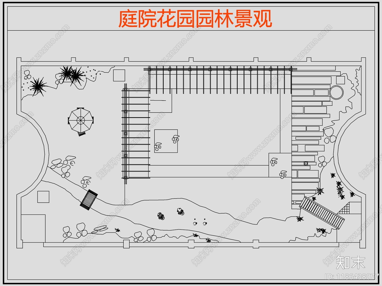 现代庭院cad施工图下载【ID:1186438077】