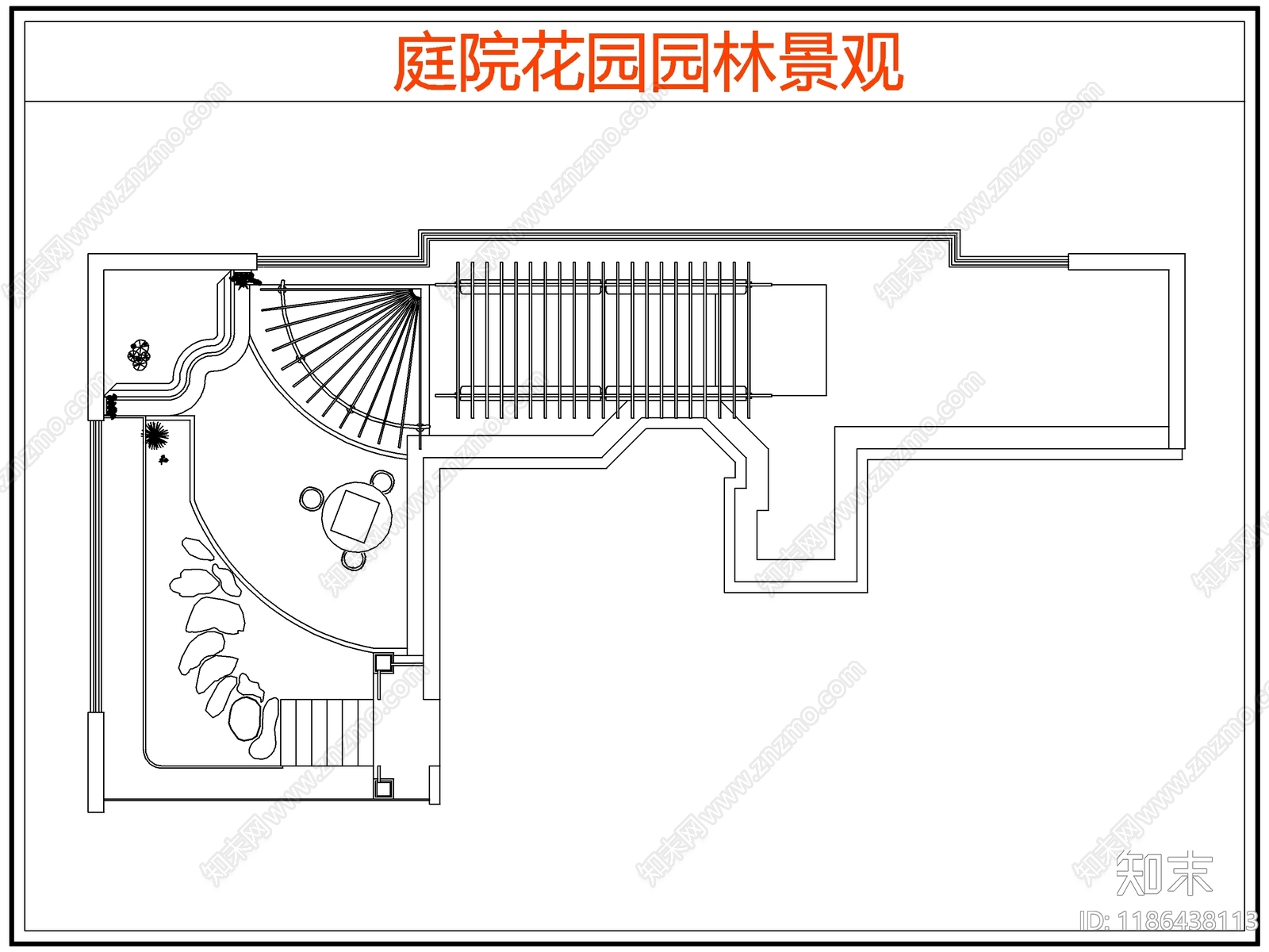 现代庭院cad施工图下载【ID:1186438113】