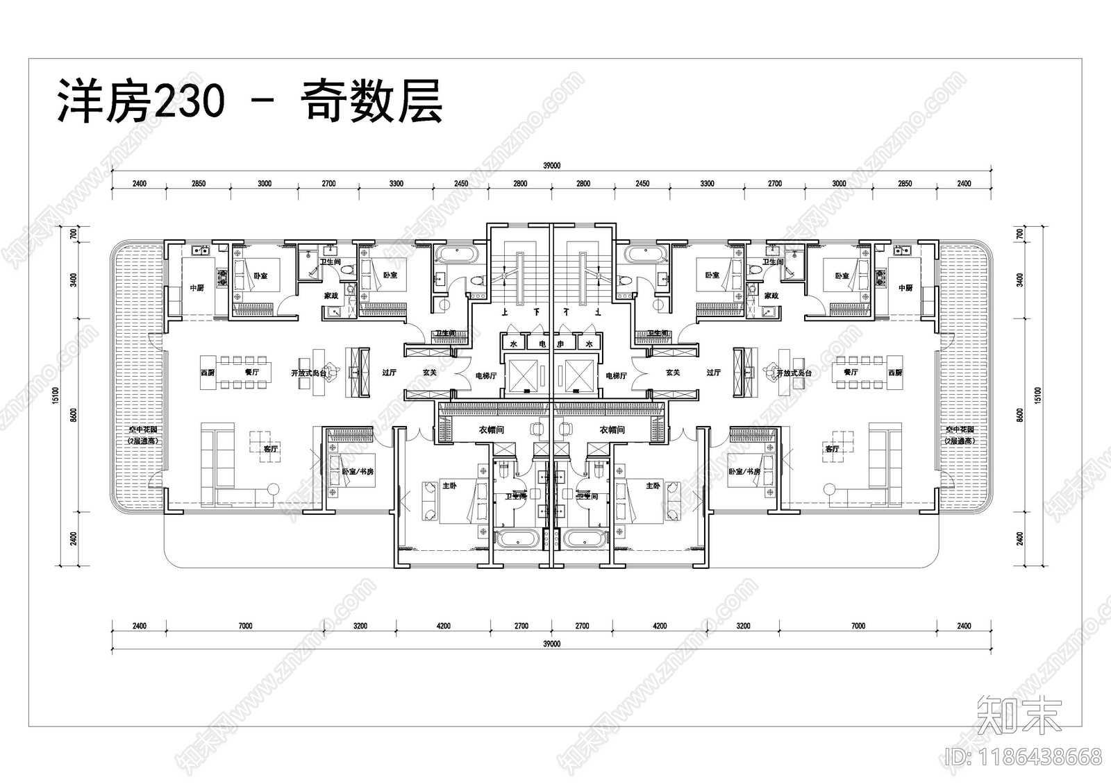 现代新中式住宅楼建筑施工图下载【ID:1186438668】