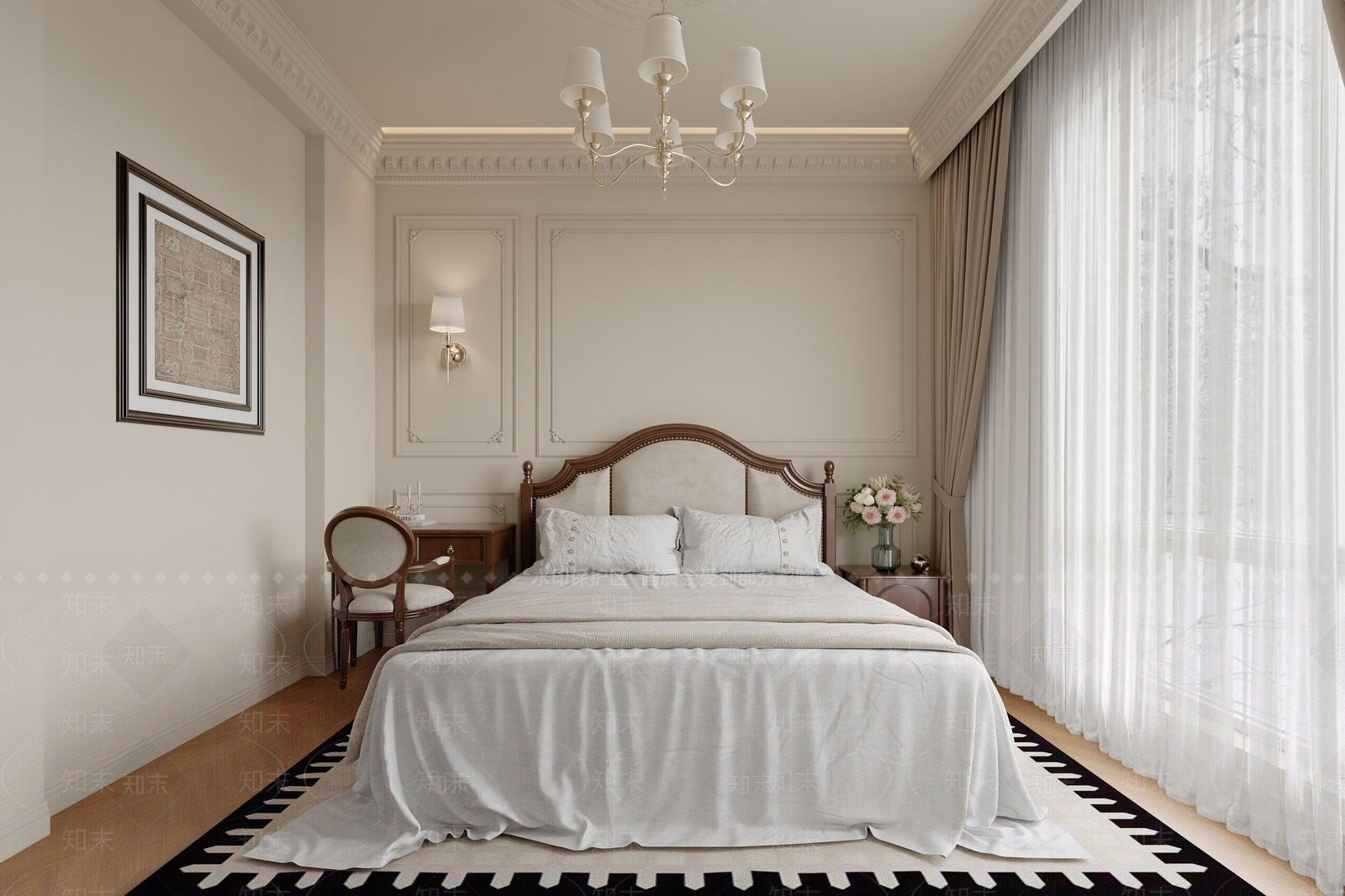 美式法式家居卧室3D模型下载【ID:1186438988】