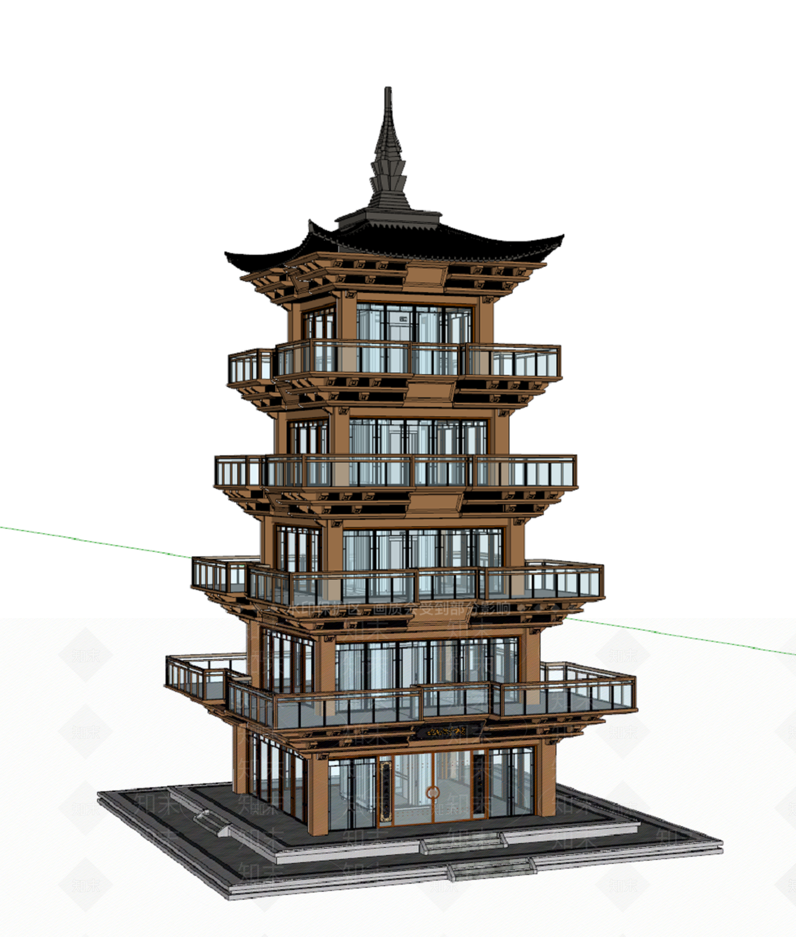 新中式古建筑SU模型下载【ID:1186462209】