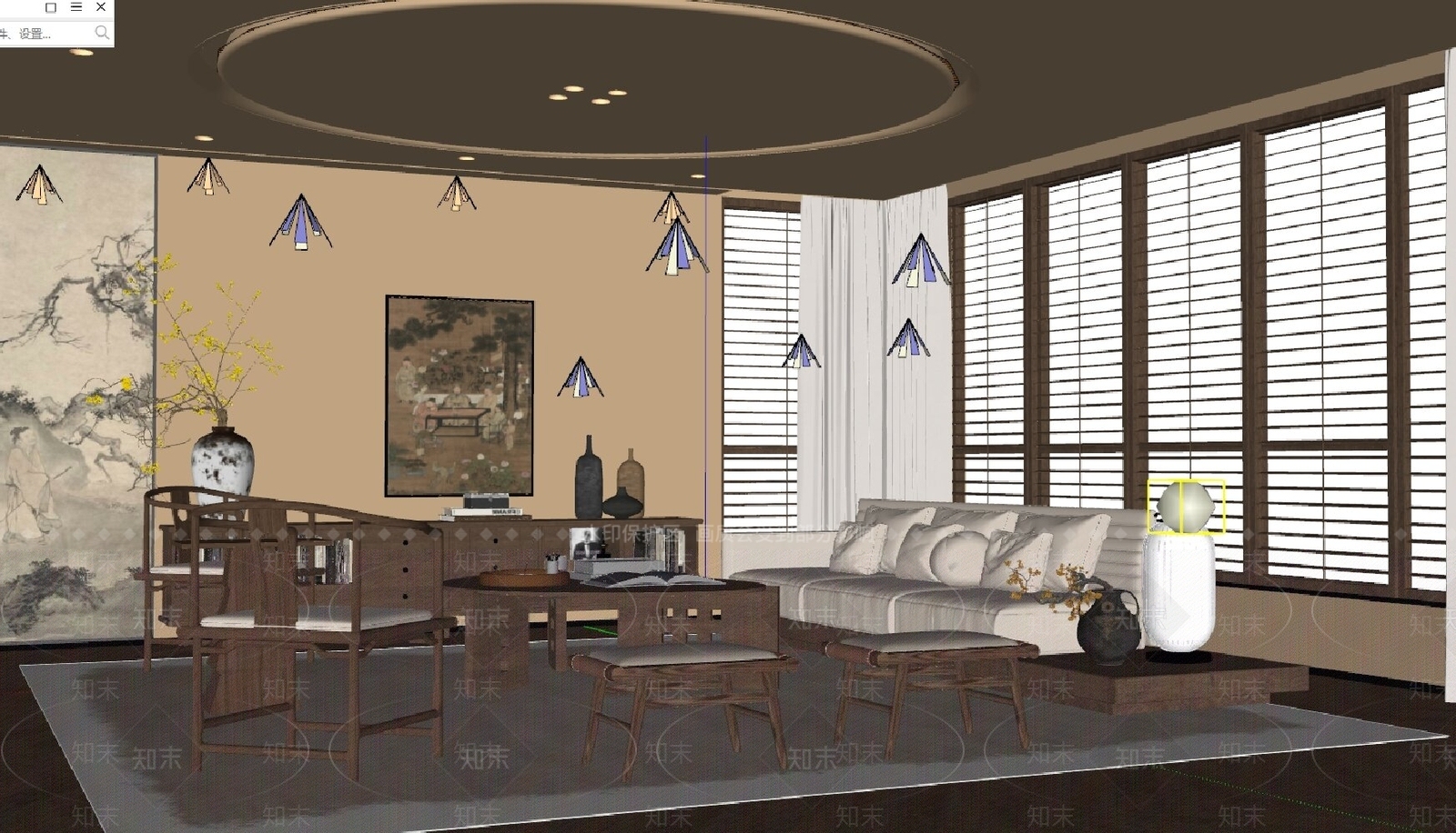 中式别墅客厅SU模型下载【ID:1186464720】