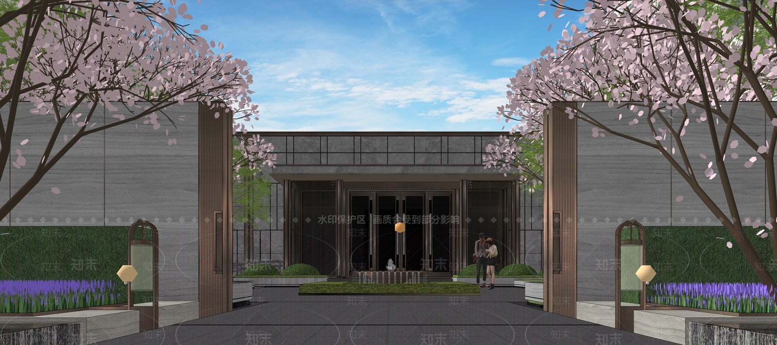 中式现代小区建筑SU模型下载【ID:1186471250】