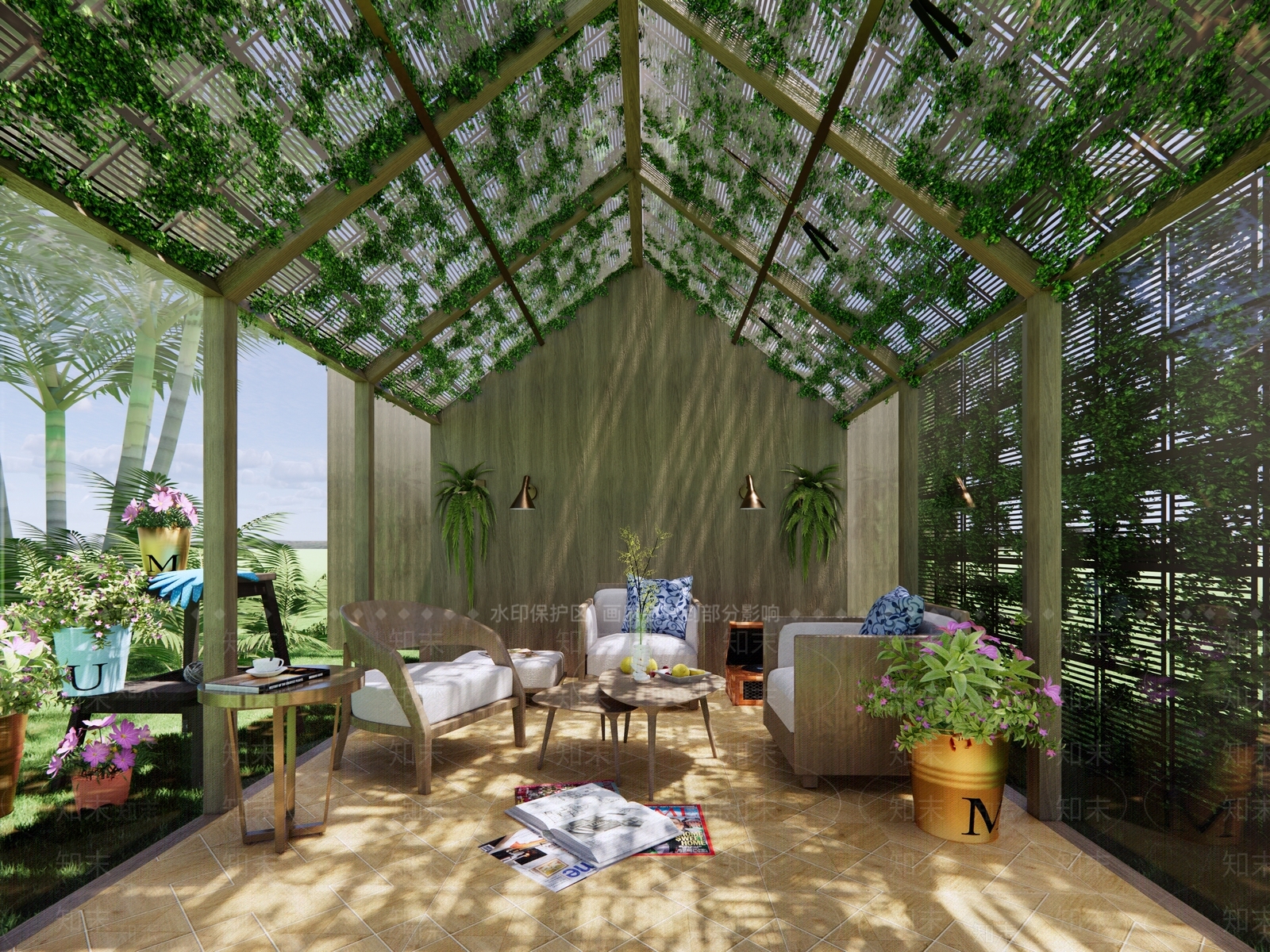 欧式屋顶花园SU模型下载【ID:1186472635】