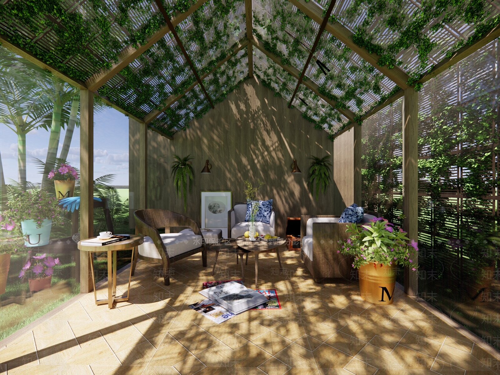 欧式屋顶花园SU模型下载【ID:1186472635】