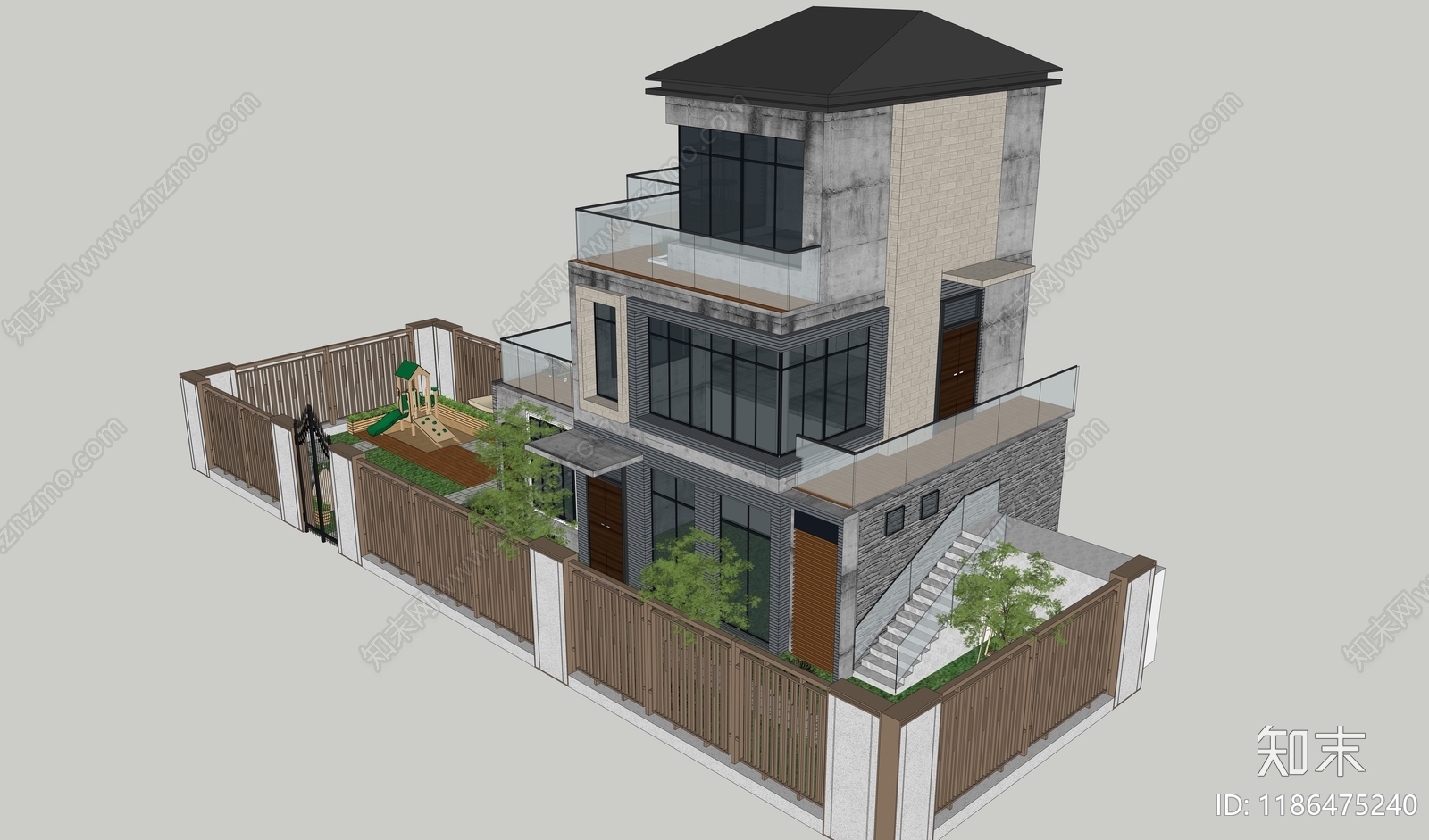 现代简约庭院cad施工图下载【ID:1186475240】