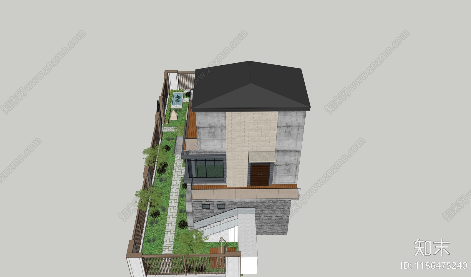 现代简约庭院cad施工图下载【ID:1186475240】