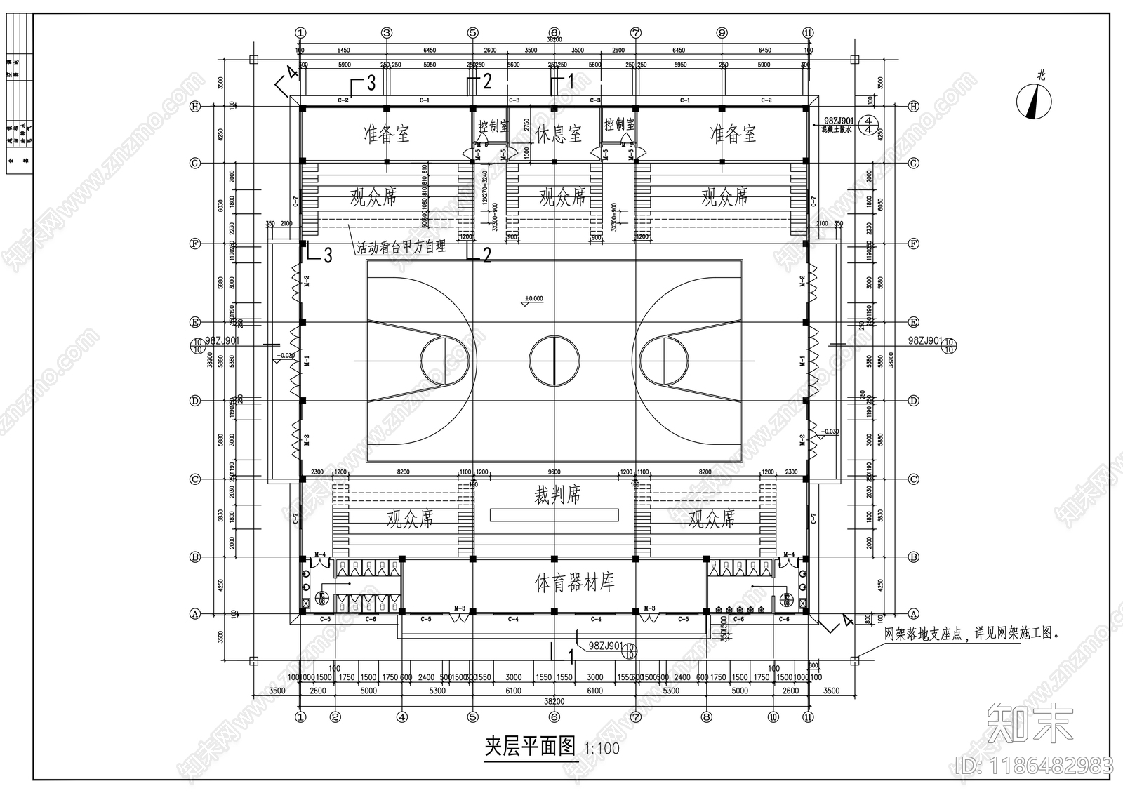 现代体育馆建筑施工图下载【ID:1186482983】