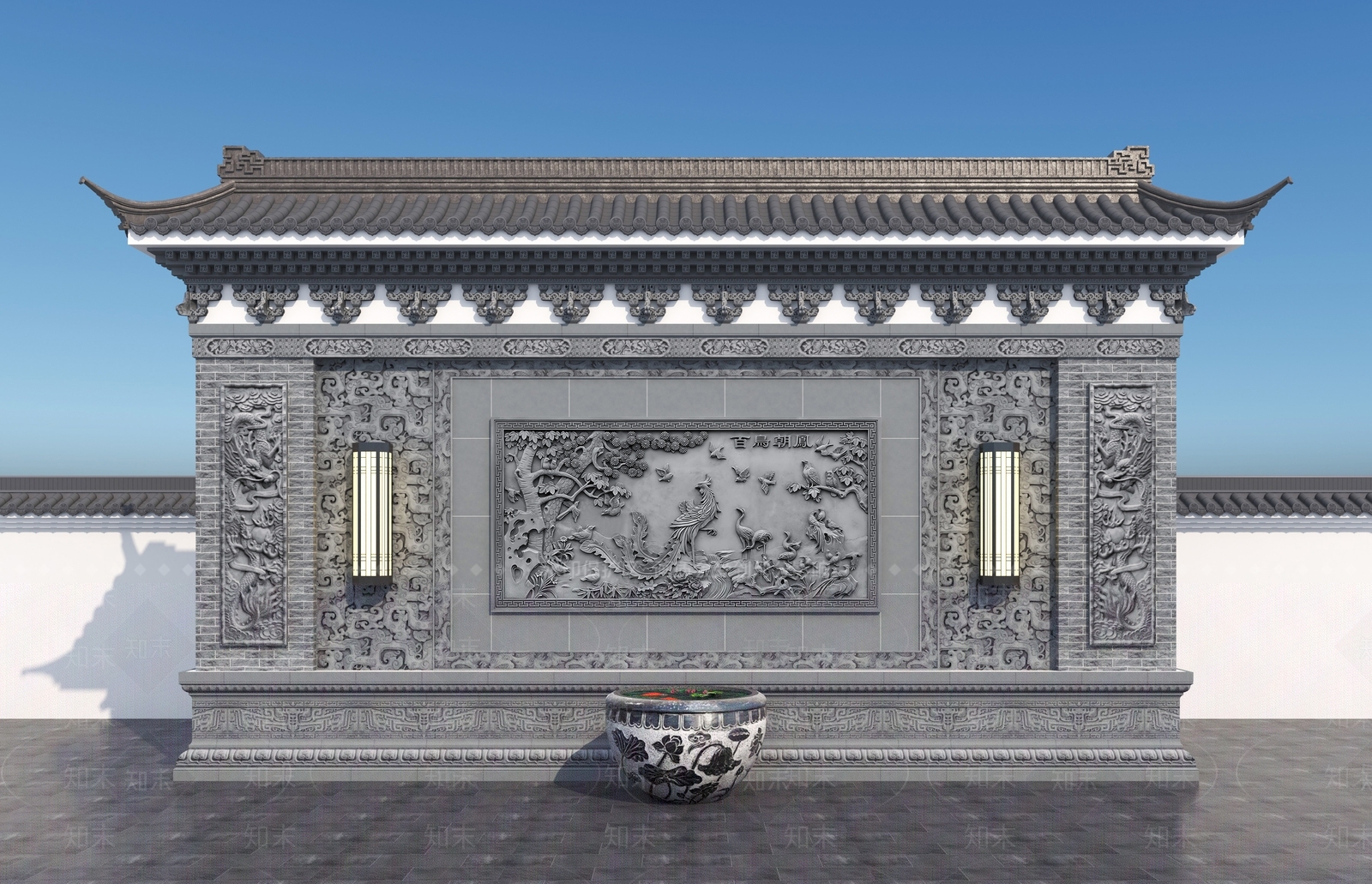 中式景墙SU模型精品下载_SketchUp模型_知末网