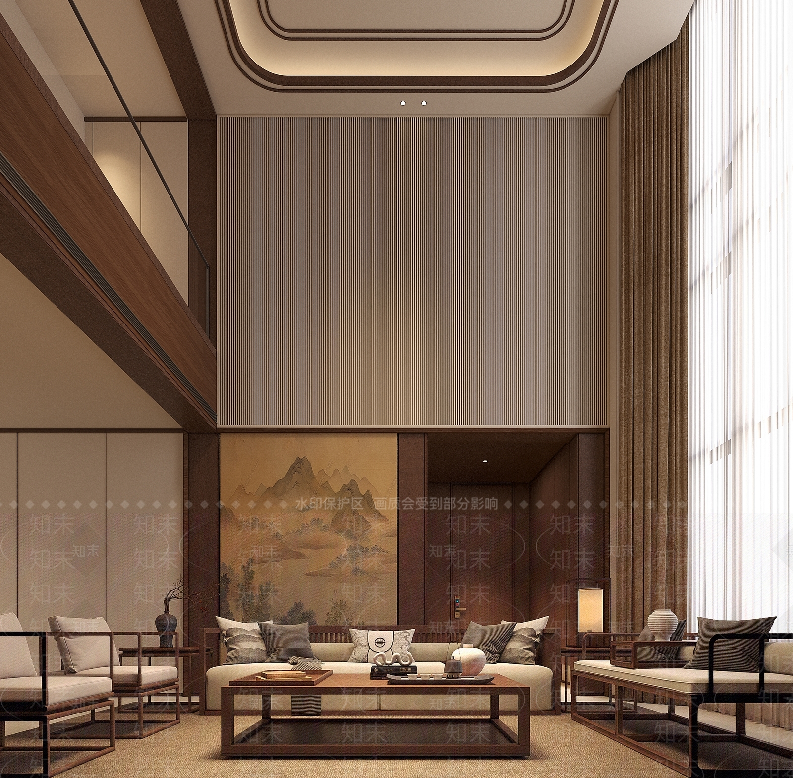 新中式别墅客厅3D模型下载【ID:1186492640】