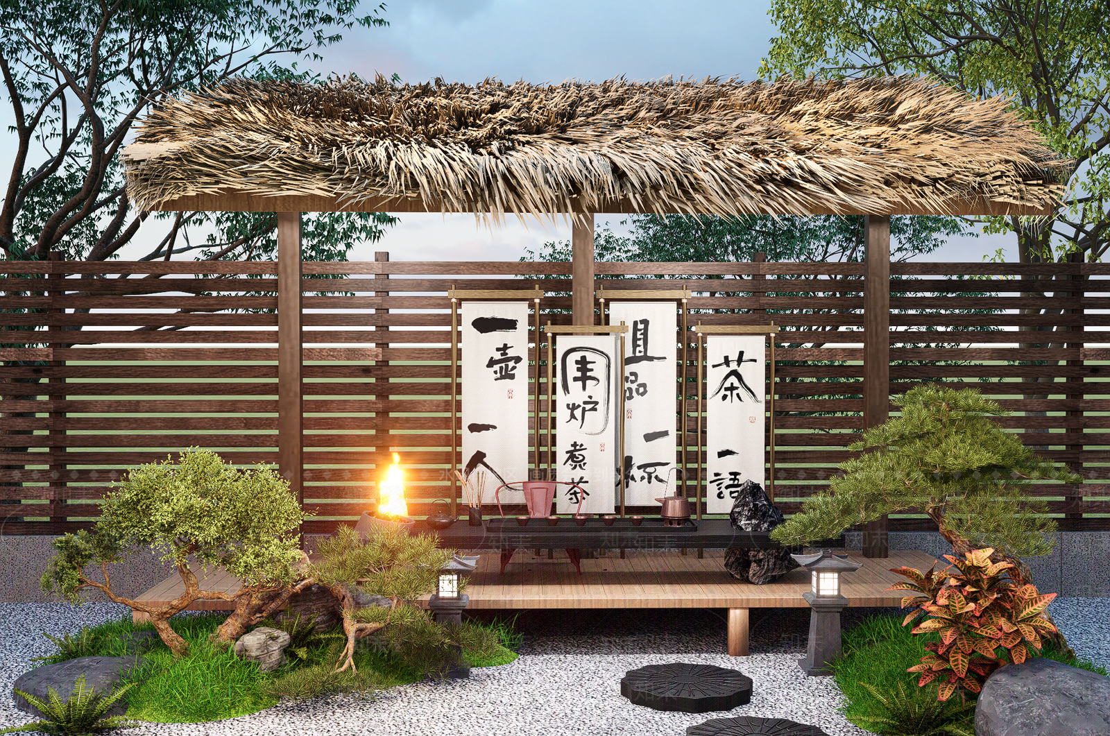新中式庭院小品SU模型下载【ID:1186497932】