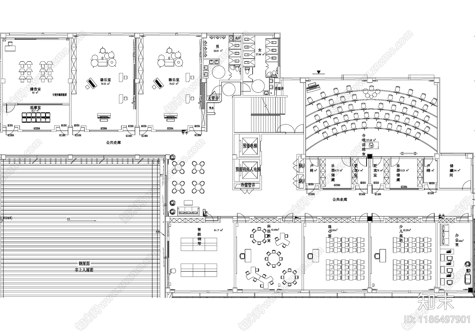 培训中心cad施工图下载【ID:1186497901】