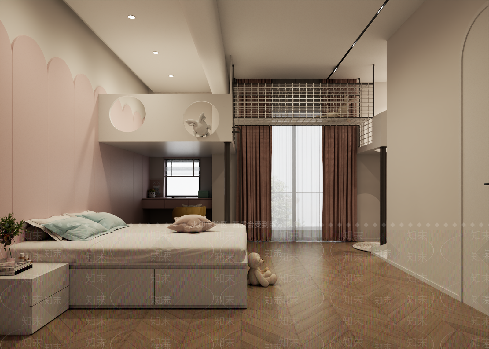 现代奶油女孩房3D模型下载【ID:1186504595】