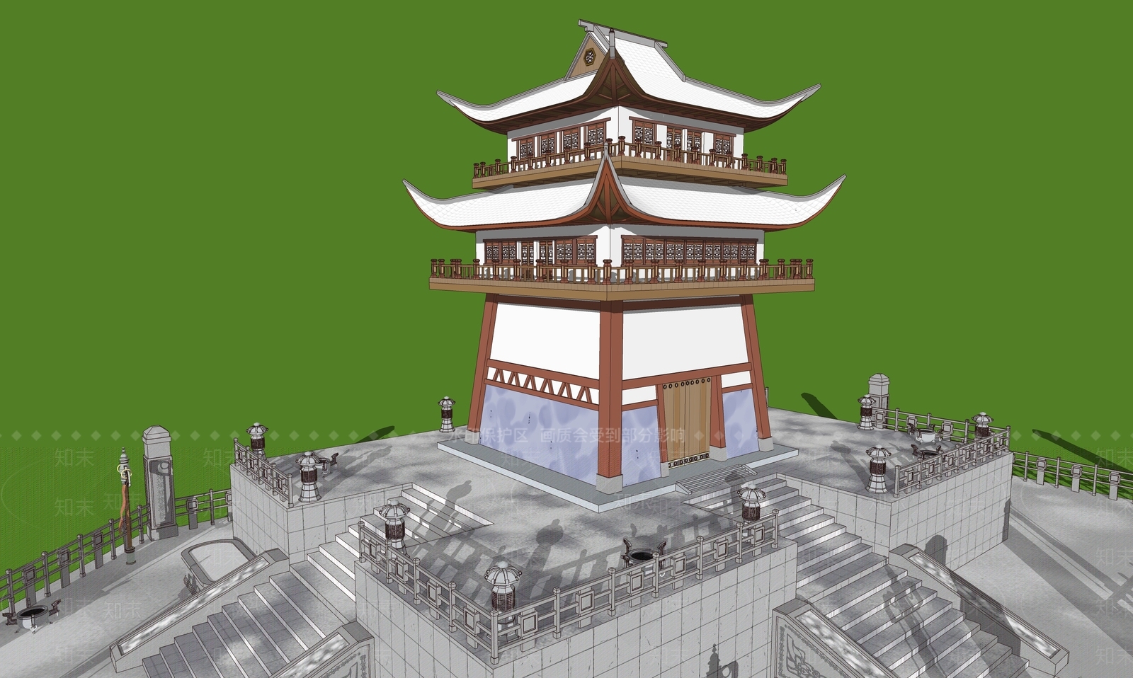 现代古建筑SU模型下载【ID:1186519646】