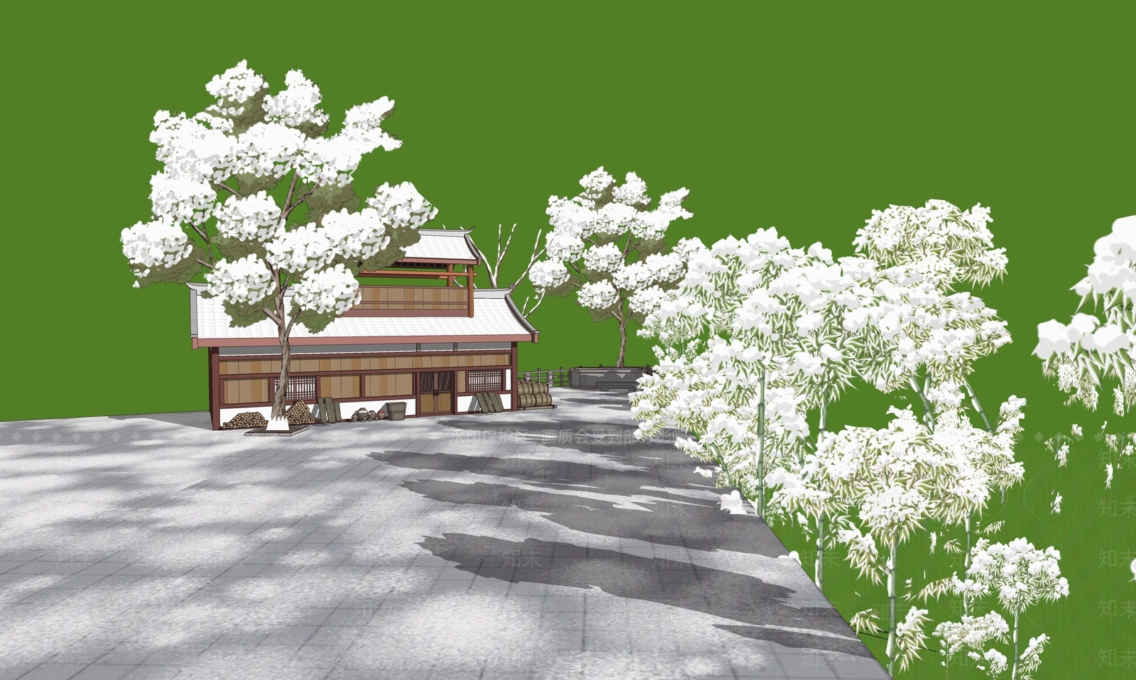 现代古建筑SU模型下载【ID:1186519910】