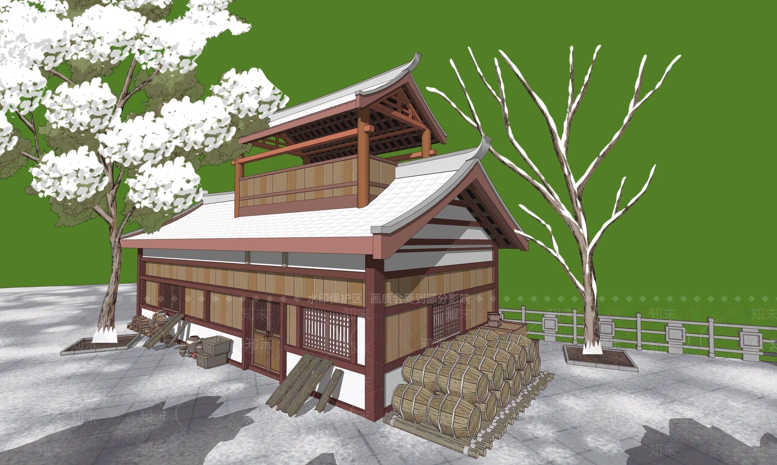 现代古建筑SU模型下载【ID:1186519910】