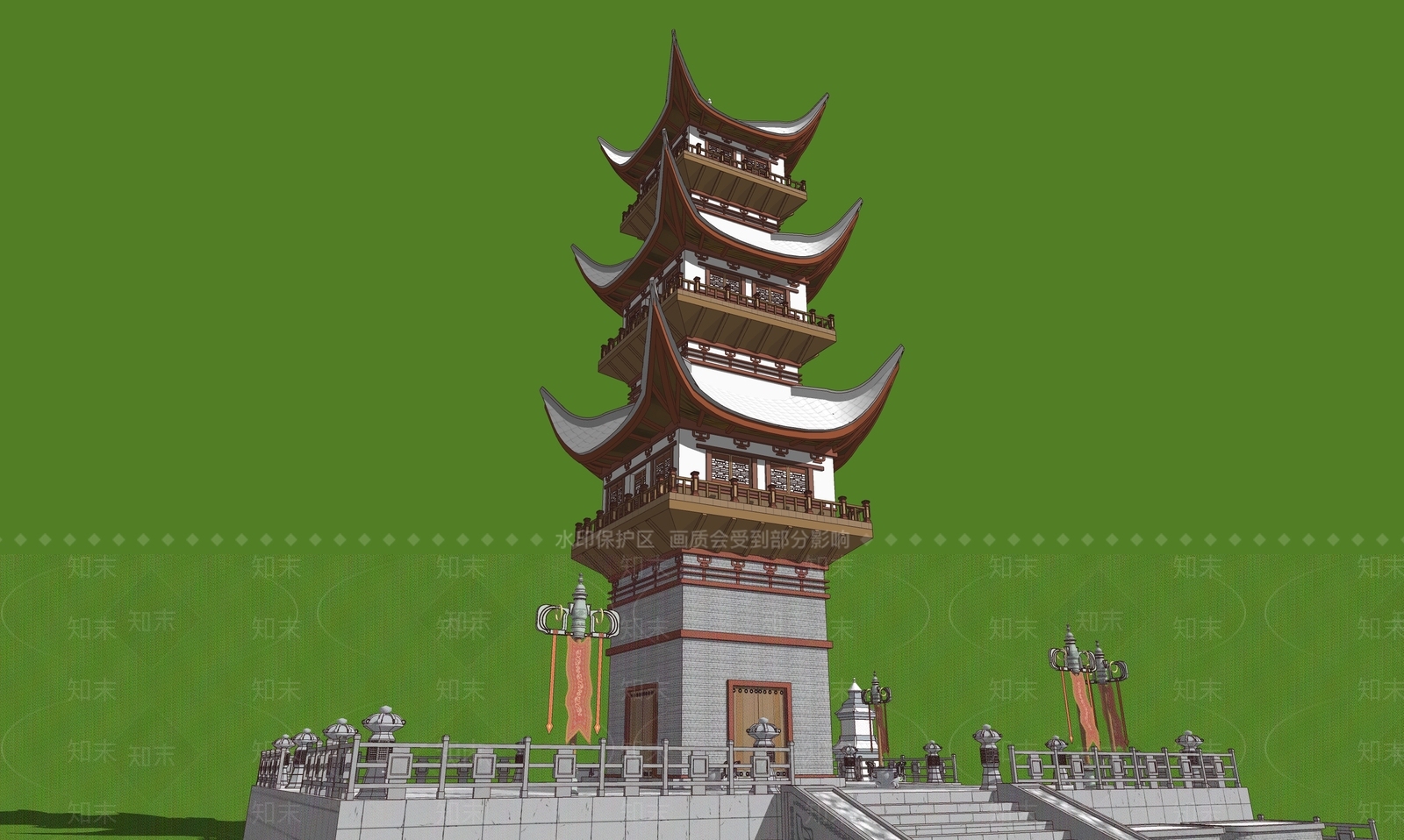 中式新中式塔楼SU模型下载【ID:1186521238】