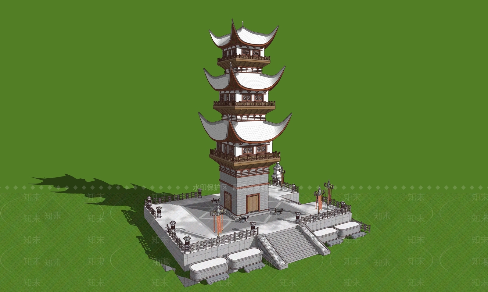 中式新中式塔楼SU模型下载【ID:1186521238】