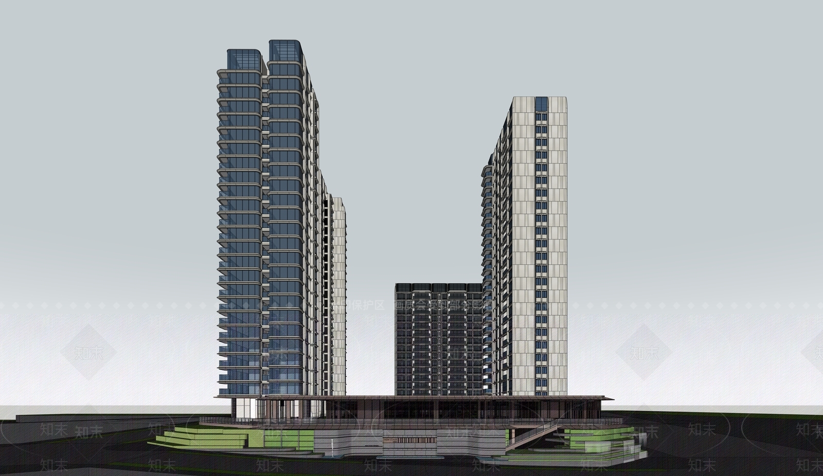 现代小区建筑SU模型下载【ID:1186522921】