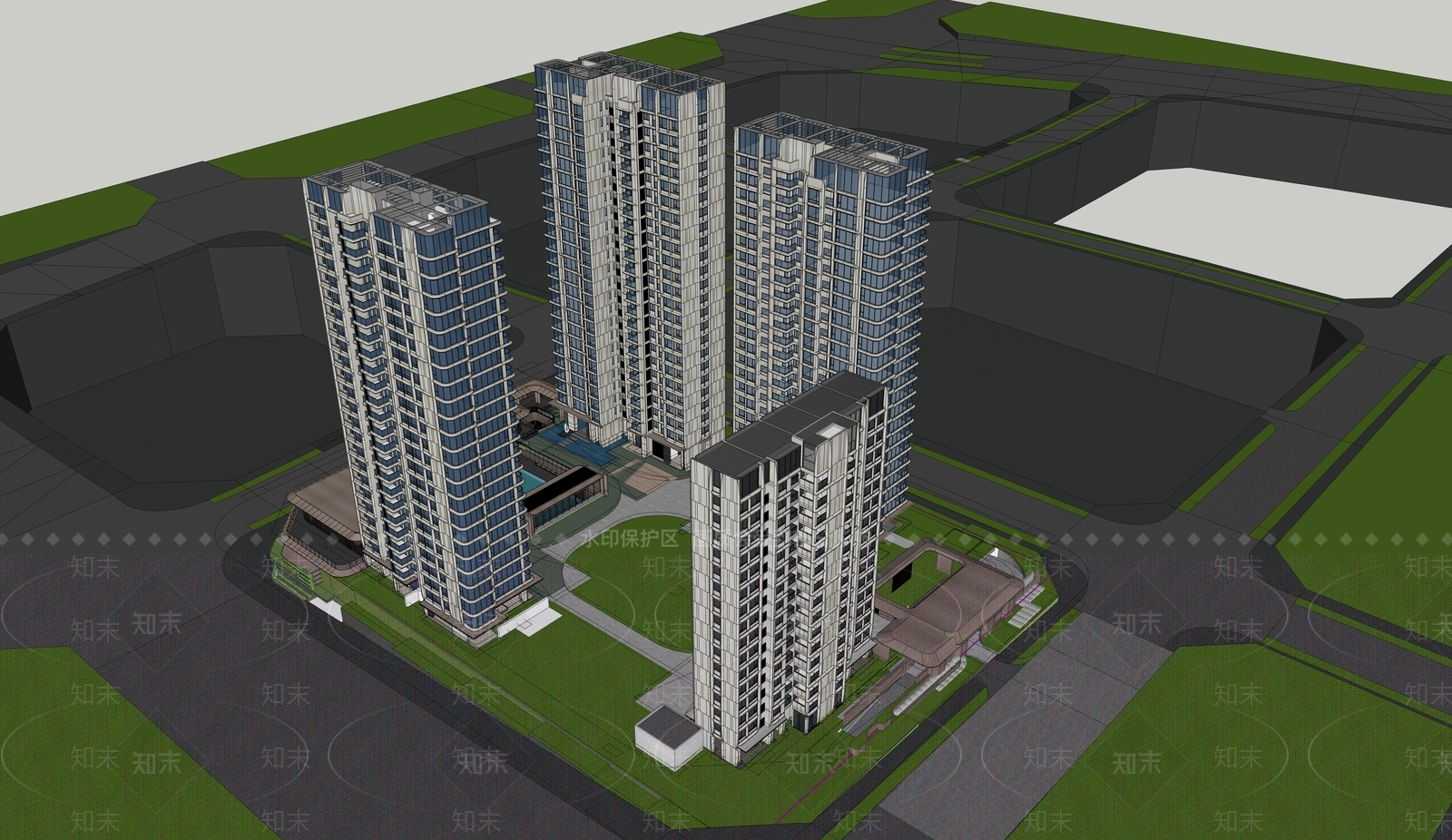 现代小区建筑SU模型下载【ID:1186522921】