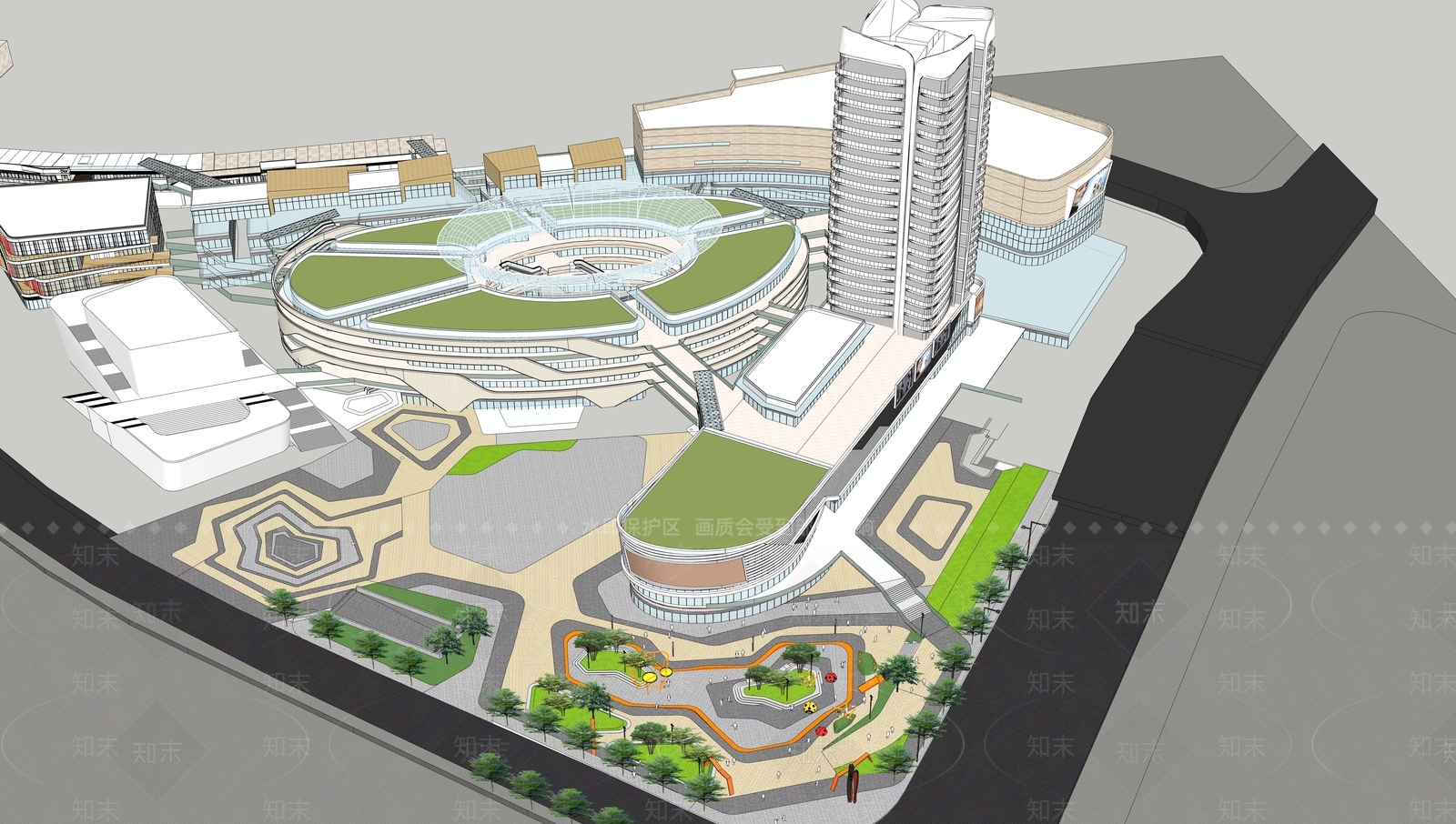 现代商场建筑SU模型下载【ID:1186524474】