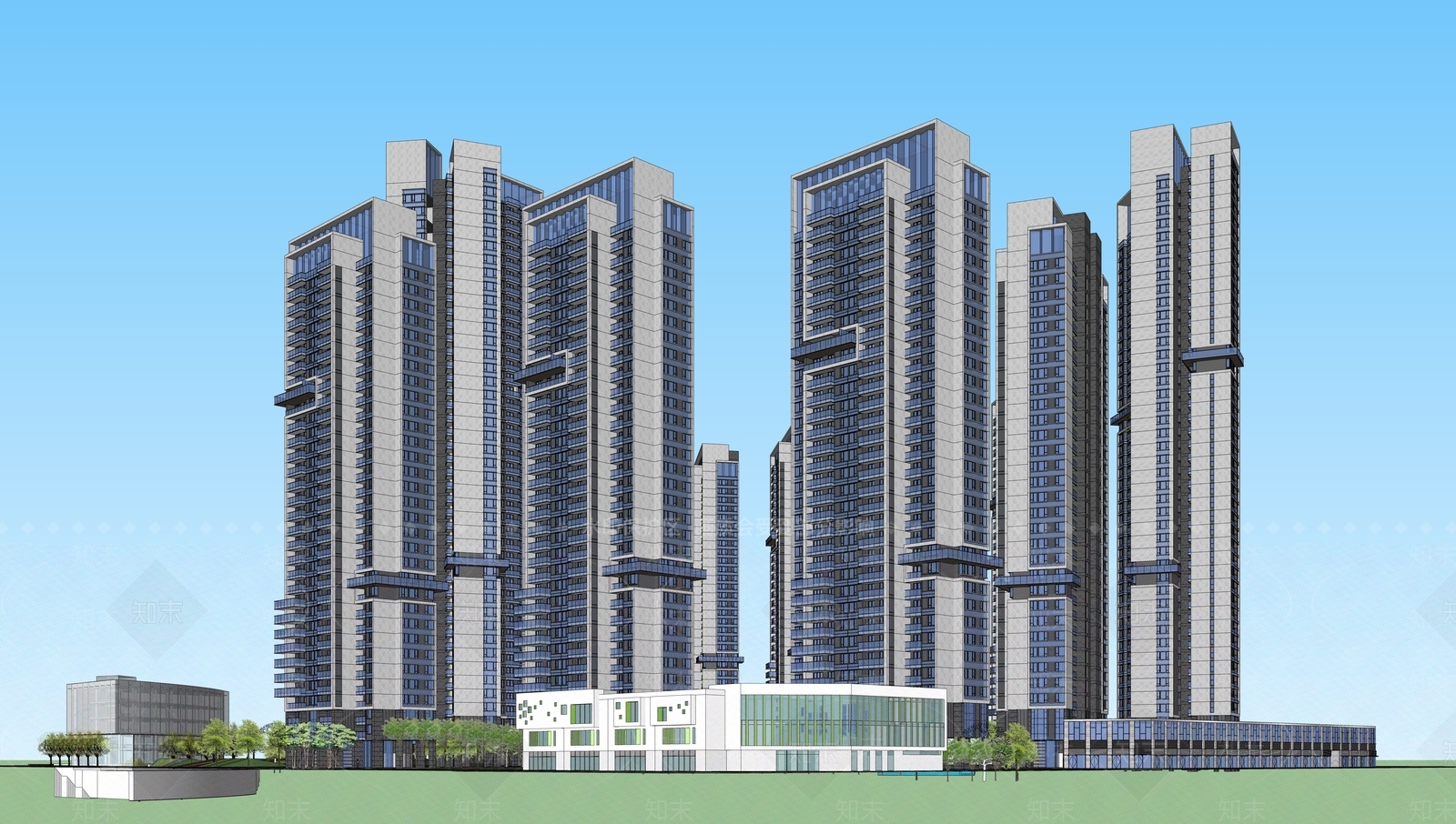 现代高层住宅SU模型下载【ID:1186525900】