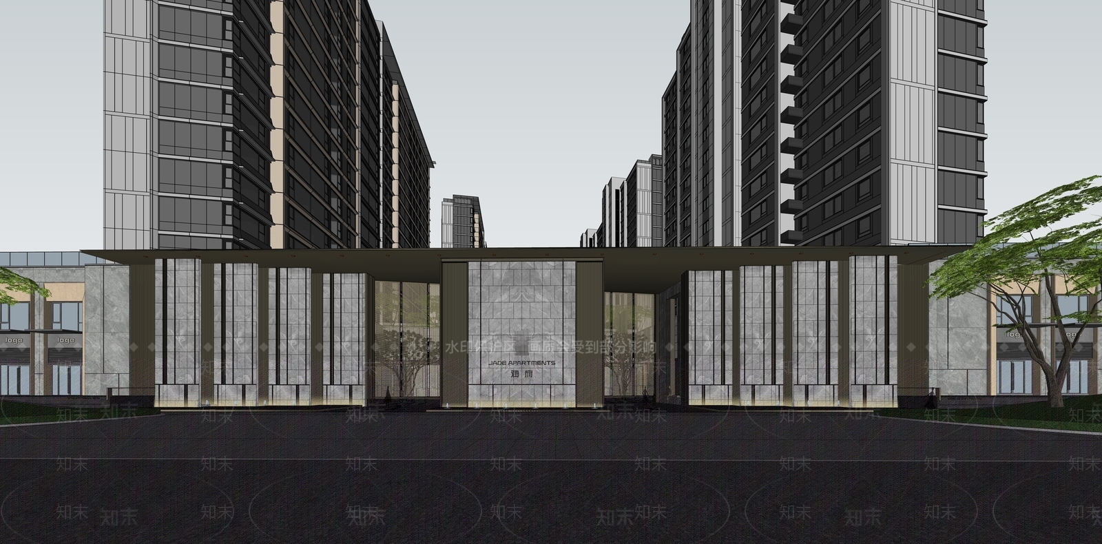 现代轻奢小区建筑SU模型下载【ID:1186532511】