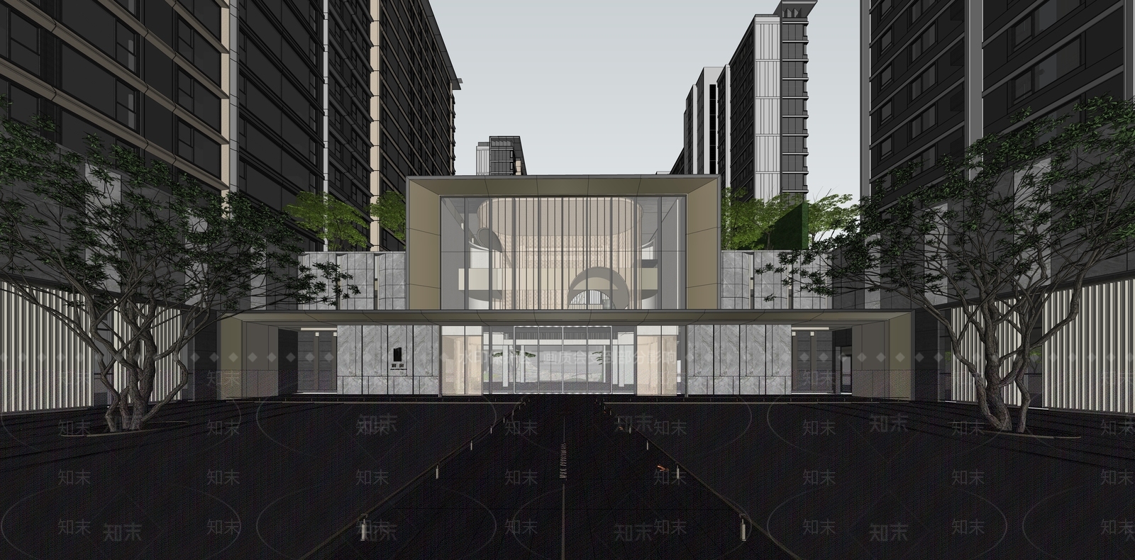 现代轻奢小区建筑SU模型下载【ID:1186532511】
