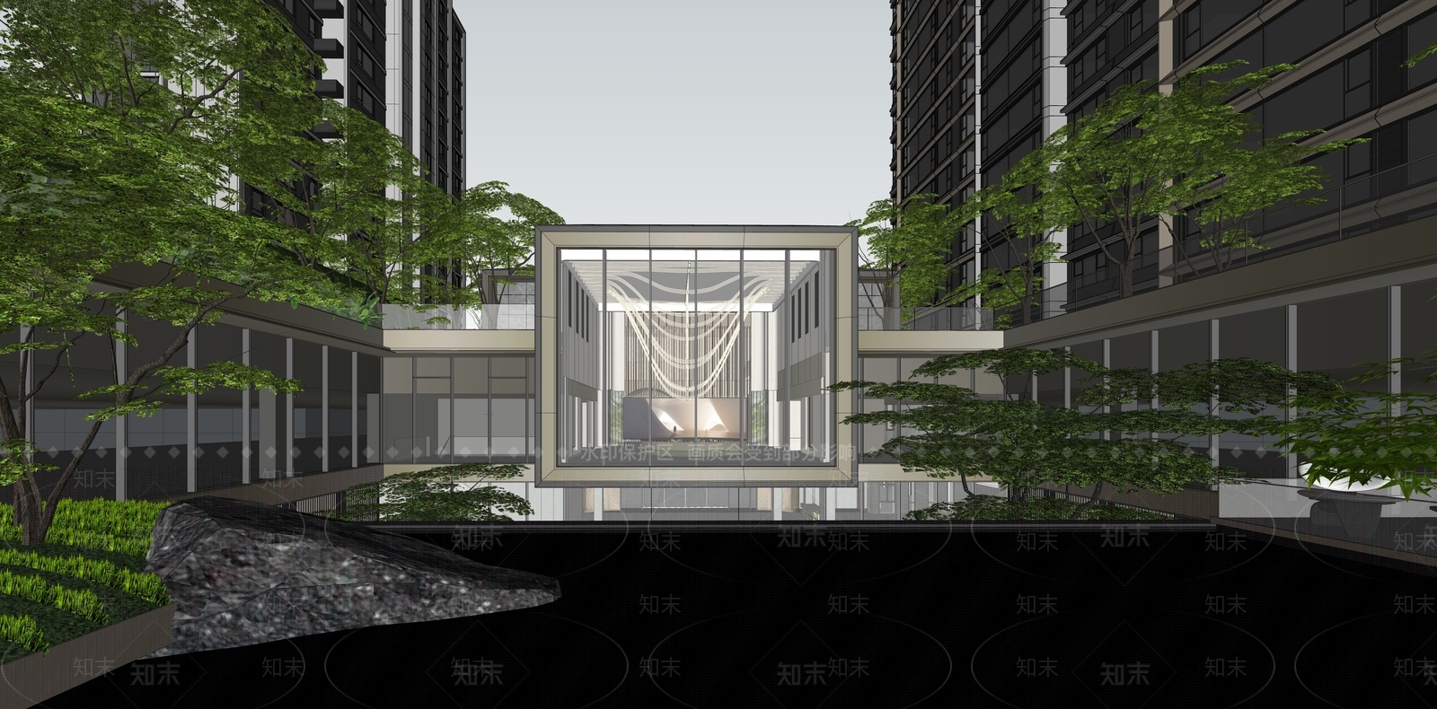 现代轻奢小区建筑SU模型下载【ID:1186532511】
