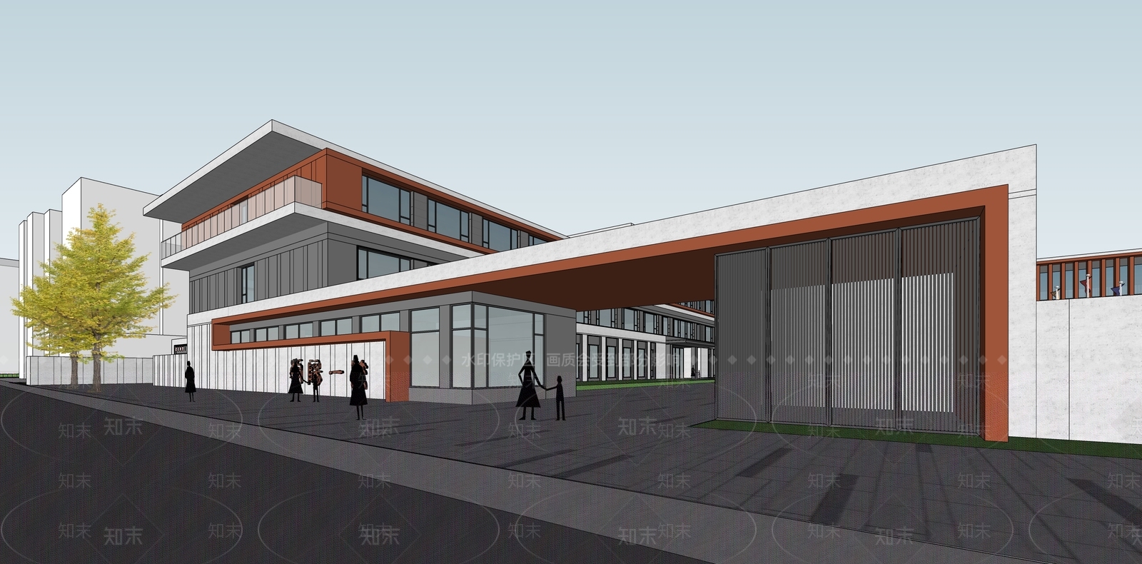 现代新中式学校建筑SU模型下载【ID:1186530469】