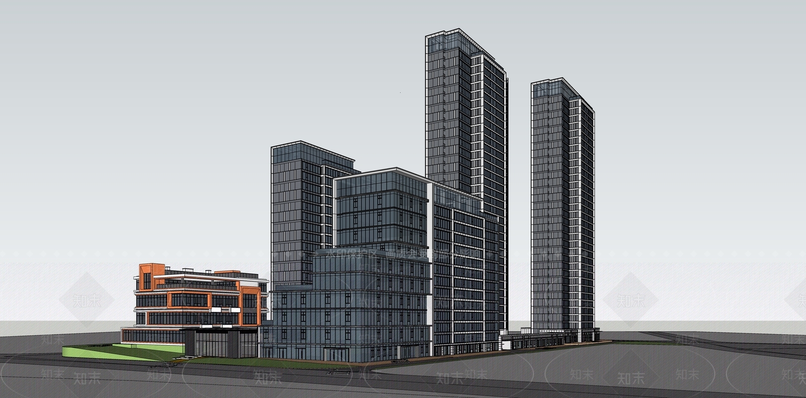 现代极简小区建筑SU模型下载【ID:1186532038】