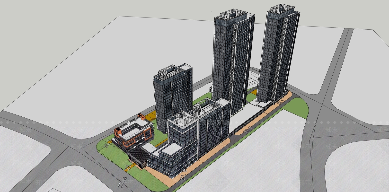 现代极简小区建筑SU模型下载【ID:1186532038】