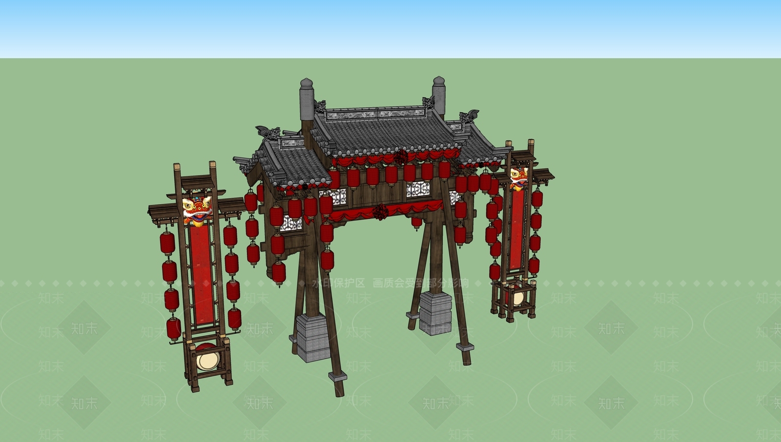 中式牌坊牌楼SU模型下载【ID:1186534118】