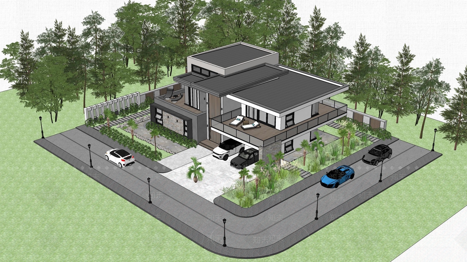 现代别墅SU模型下载【ID:1186535710】