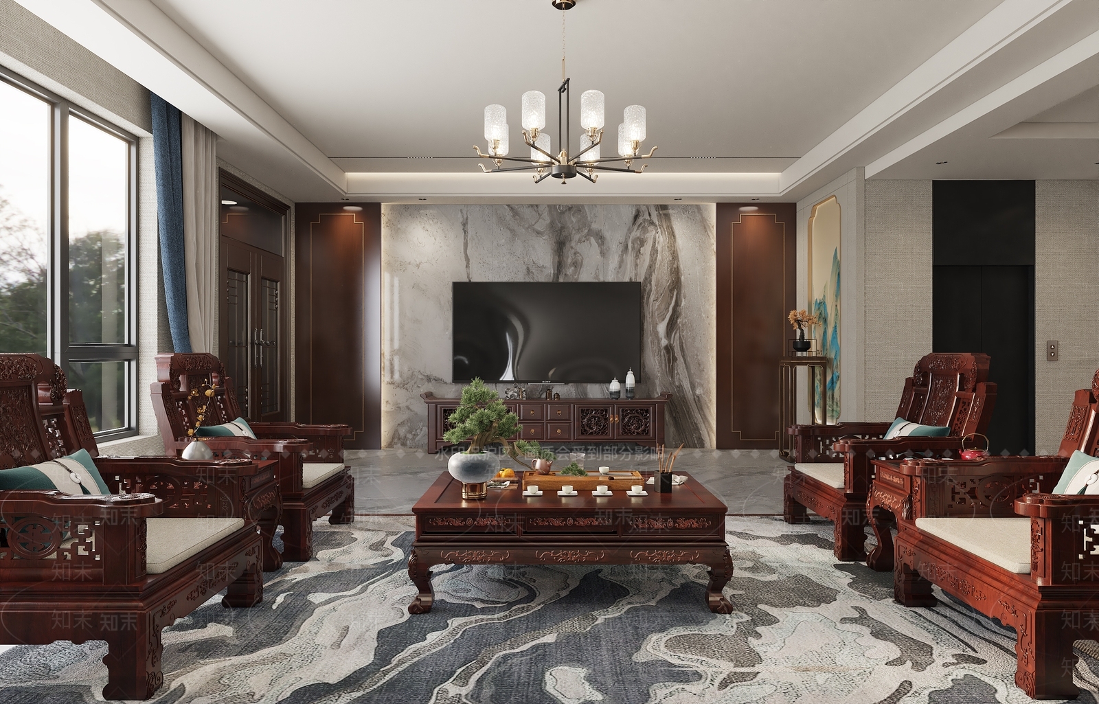 新中式别墅餐厅3D模型下载【ID:1215030830】