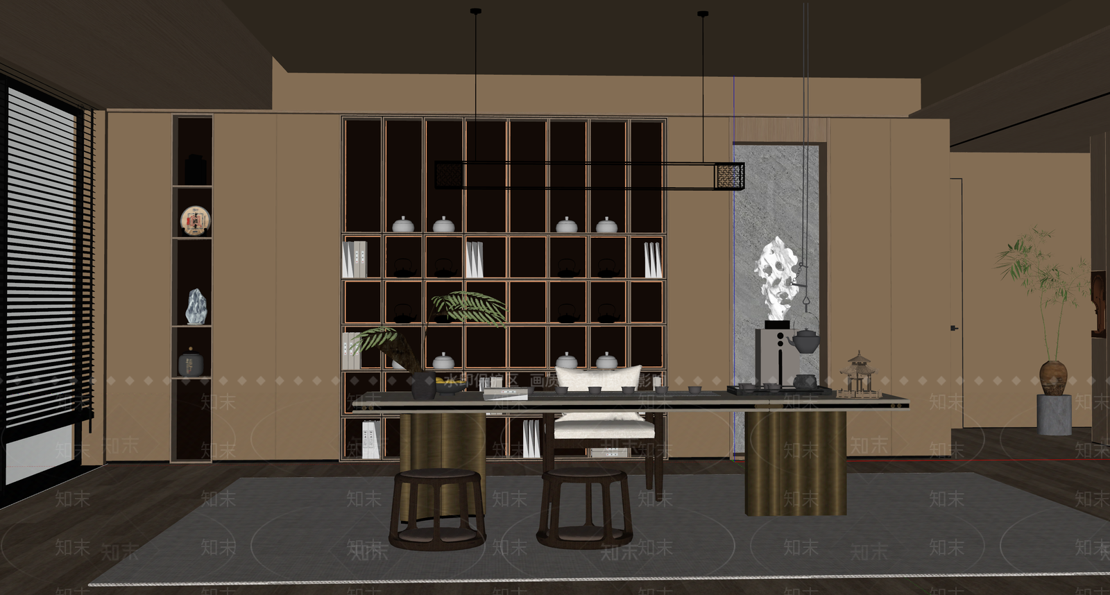 新中式茶室SU模型下载【ID:1186539766】