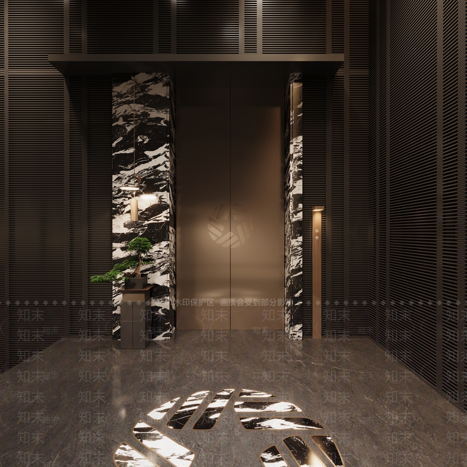 现代新中式电梯间3D模型下载【ID:1186543717】